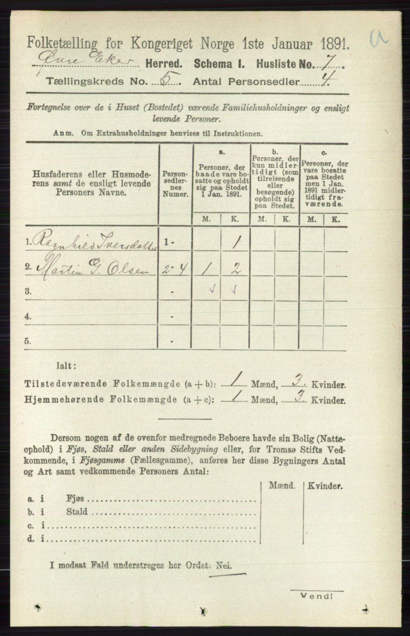 RA, 1891 census for 0624 Øvre Eiker, 1891, p. 1780