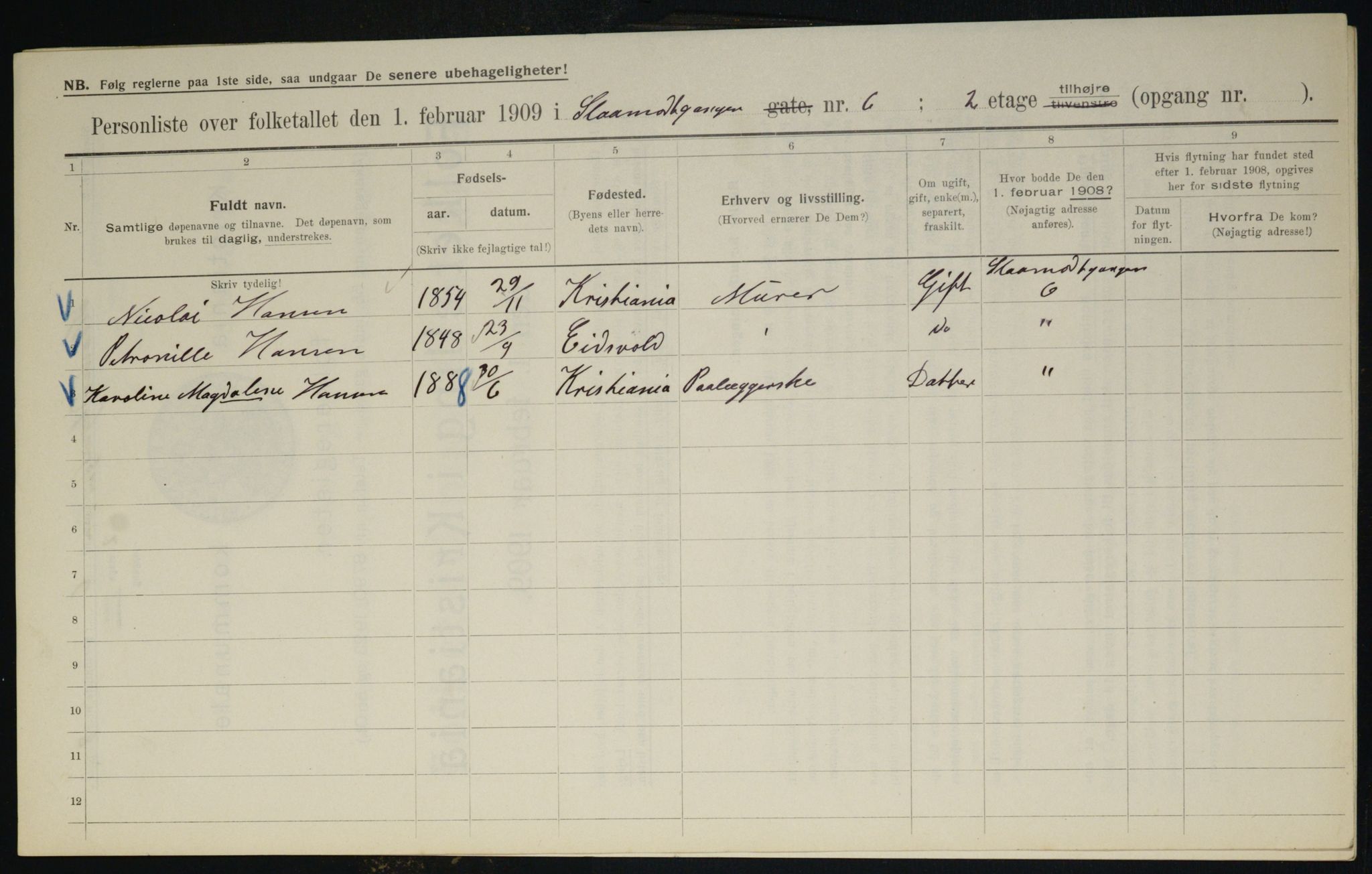 OBA, Municipal Census 1909 for Kristiania, 1909, p. 87934