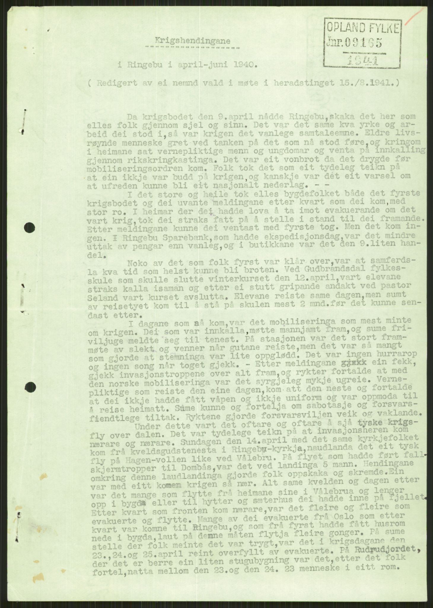 Forsvaret, Forsvarets krigshistoriske avdeling, AV/RA-RAFA-2017/Y/Ya/L0014: II-C-11-31 - Fylkesmenn.  Rapporter om krigsbegivenhetene 1940., 1940, p. 76