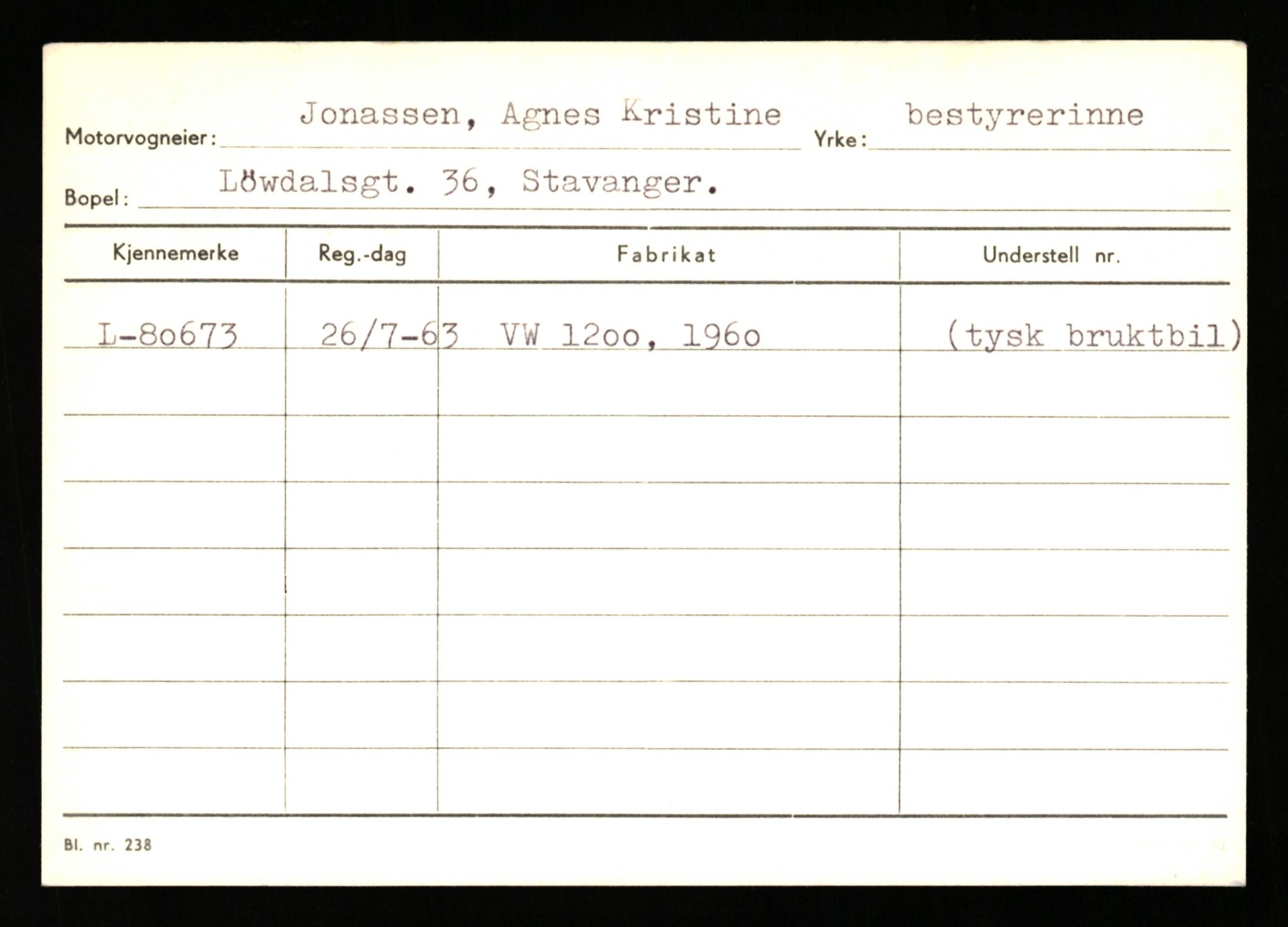 Stavanger trafikkstasjon, SAST/A-101942/0/H/L0019: Jonassen - Kersbergen, 1930-1971, p. 5