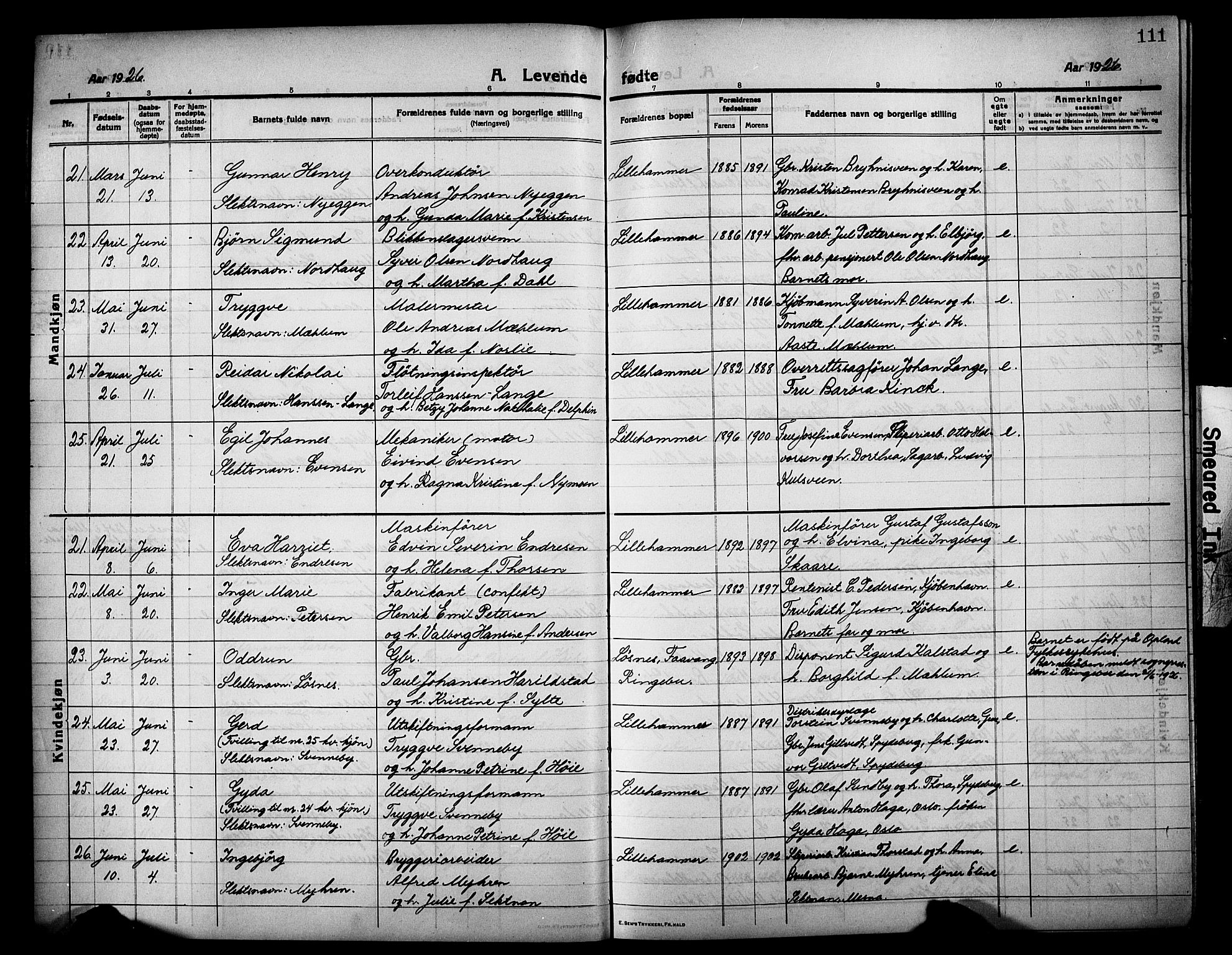Lillehammer prestekontor, SAH/PREST-088/H/Ha/Hab/L0002: Parish register (copy) no. 2, 1913-1929, p. 111