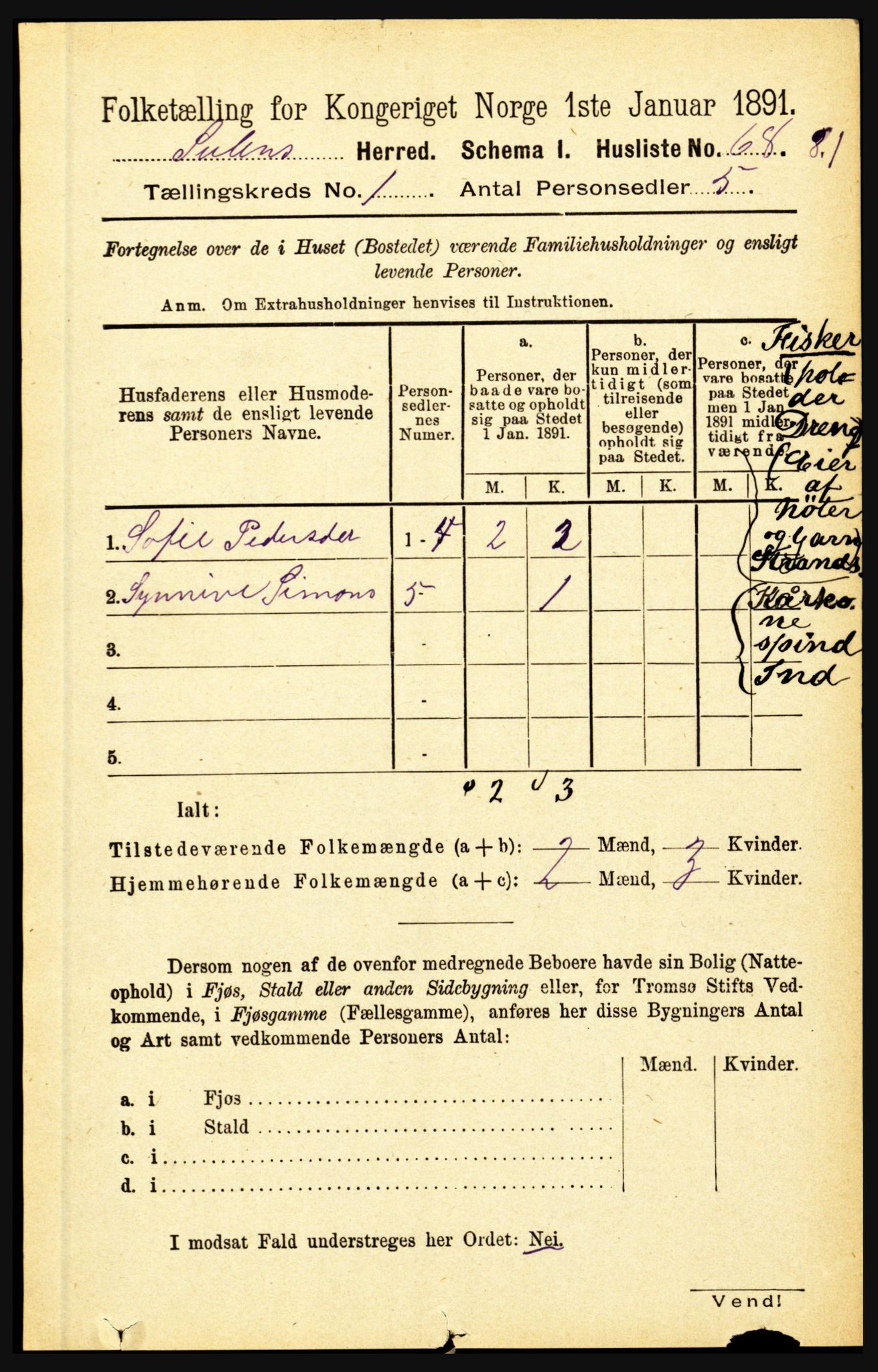 RA, 1891 census for 1412 Solund, 1891, p. 88