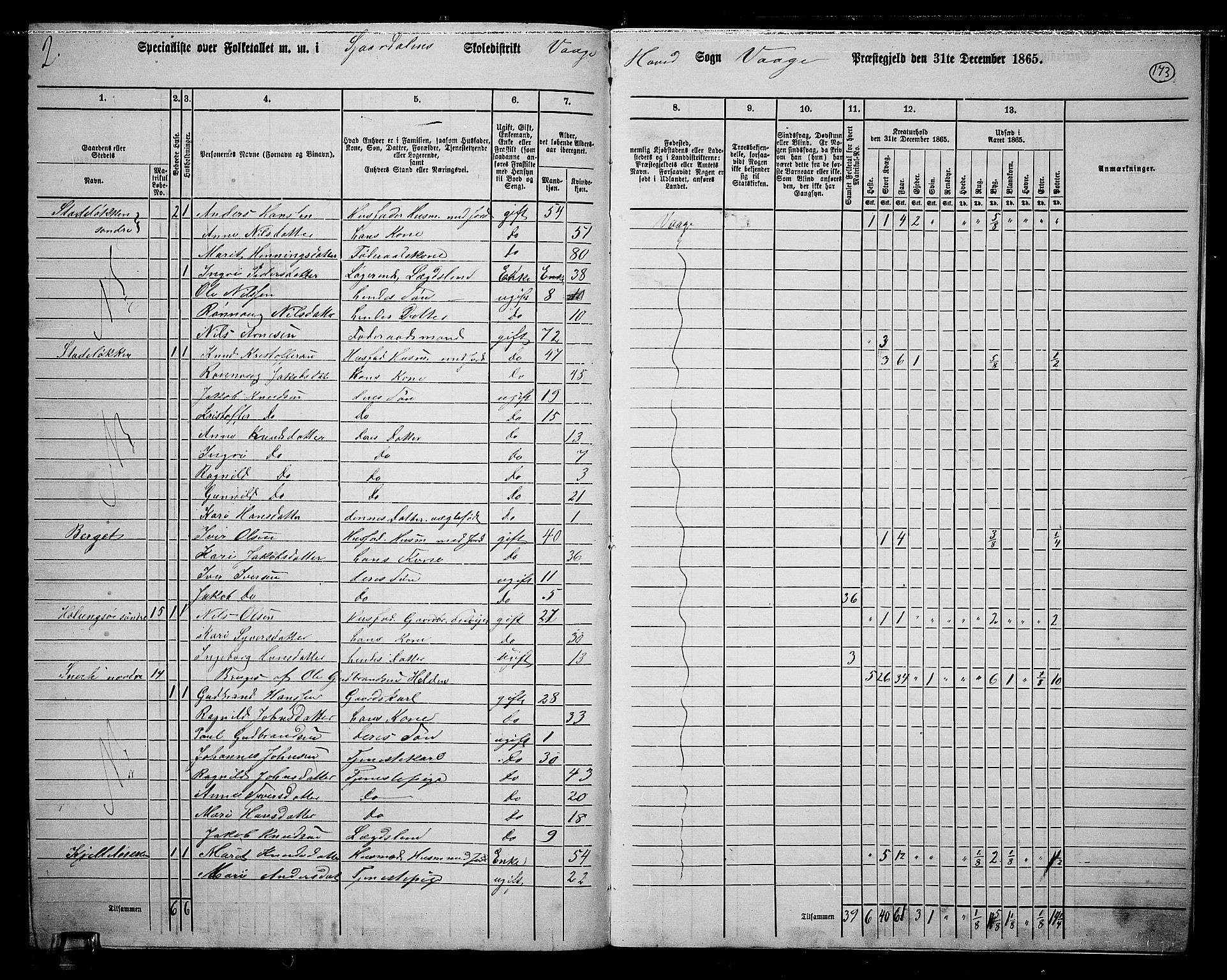 RA, 1865 census for Vågå, 1865, p. 158