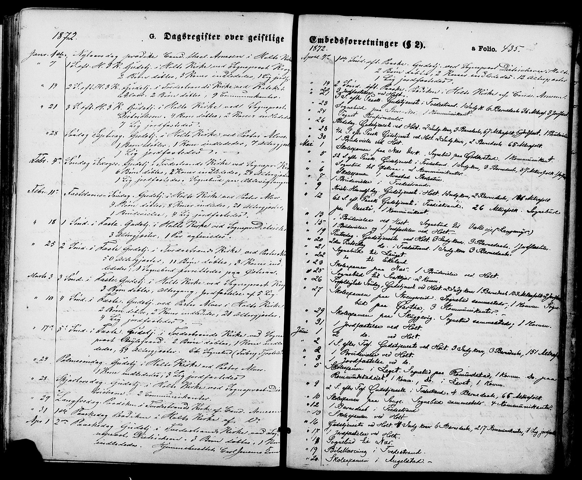 Holt sokneprestkontor, SAK/1111-0021/F/Fa/L0010: Parish register (official) no. A 10, 1872-1885, p. 435