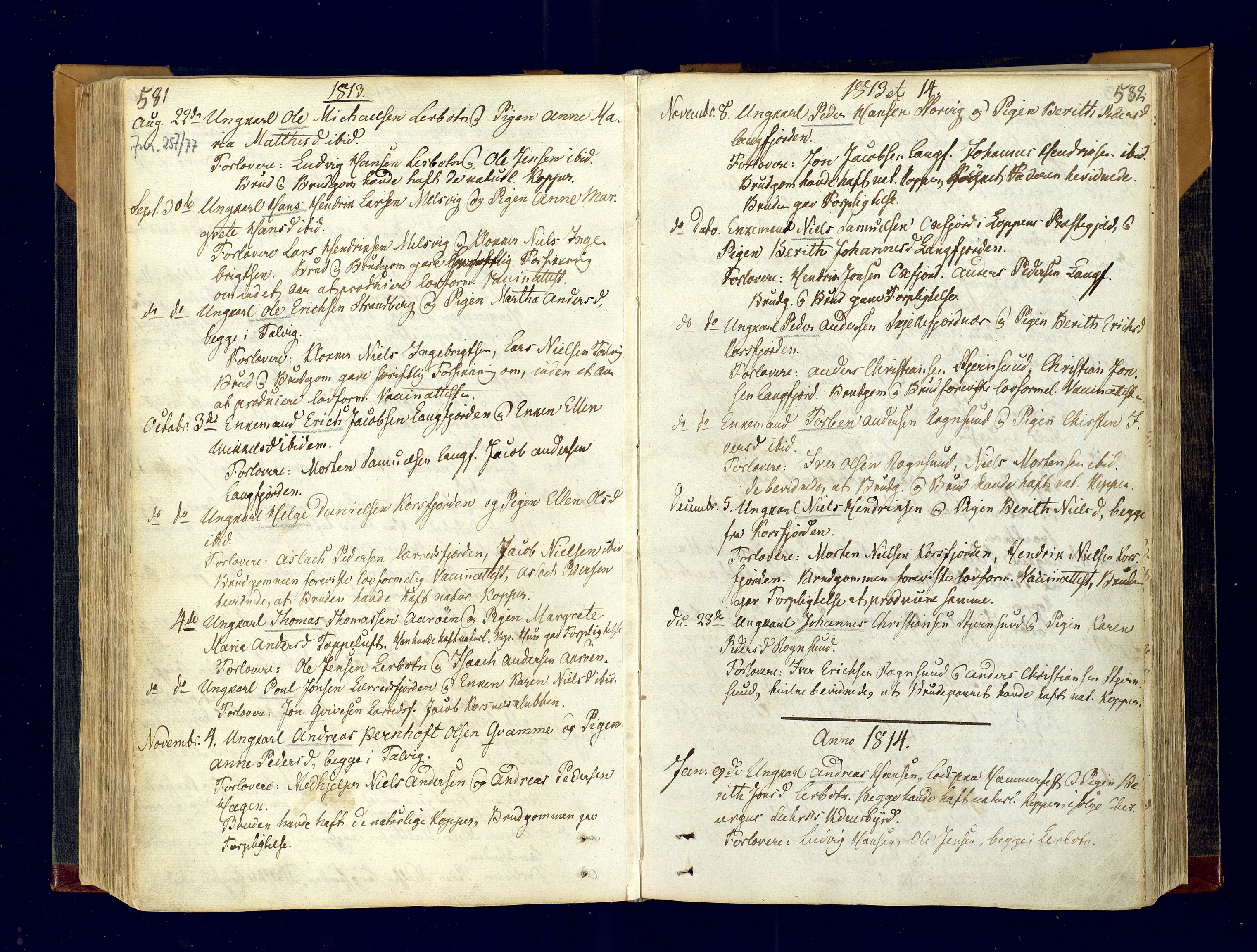 Talvik sokneprestkontor, AV/SATØ-S-1337/H/Ha/L0007kirke: Parish register (official) no. 7, 1813-1821, p. 581-582
