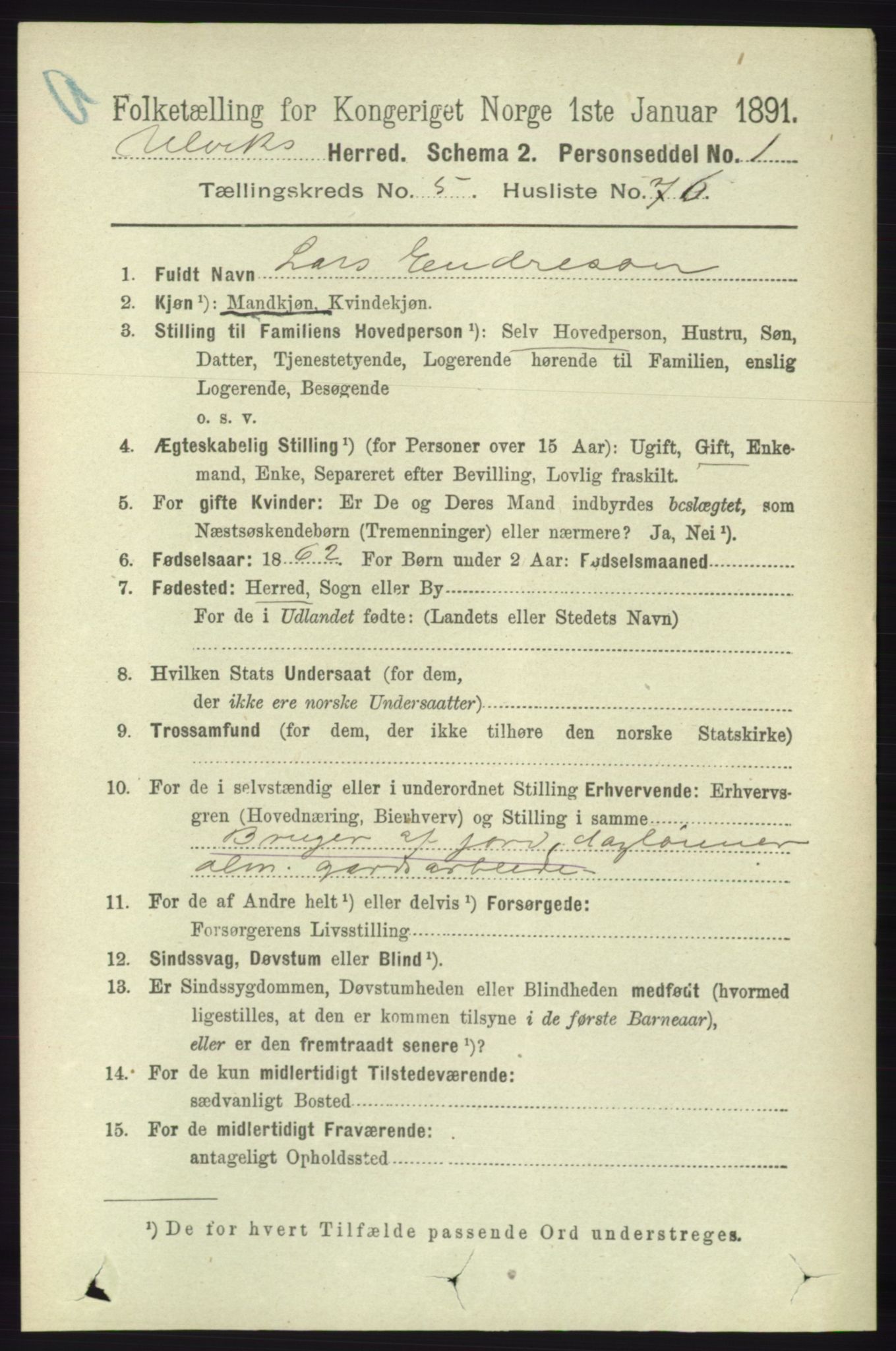 RA, 1891 census for 1233 Ulvik, 1891, p. 1784