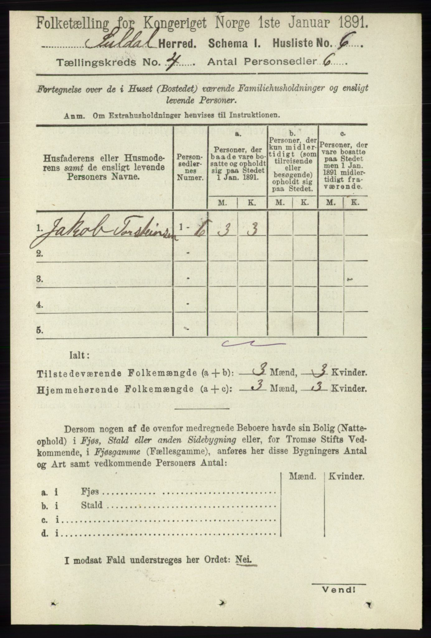 RA, 1891 census for 1134 Suldal, 1891, p. 761