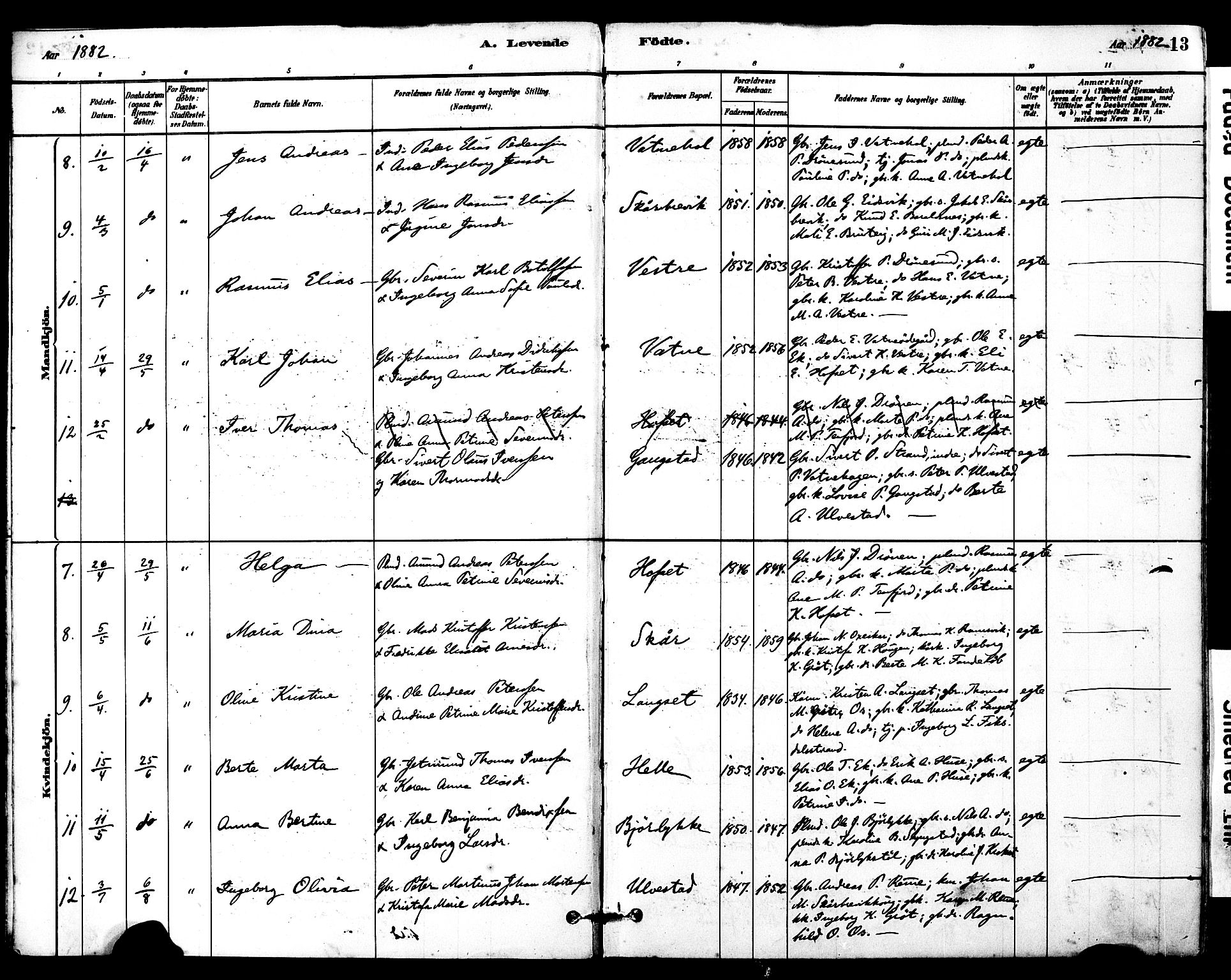 Ministerialprotokoller, klokkerbøker og fødselsregistre - Møre og Romsdal, SAT/A-1454/525/L0374: Parish register (official) no. 525A04, 1880-1899, p. 13