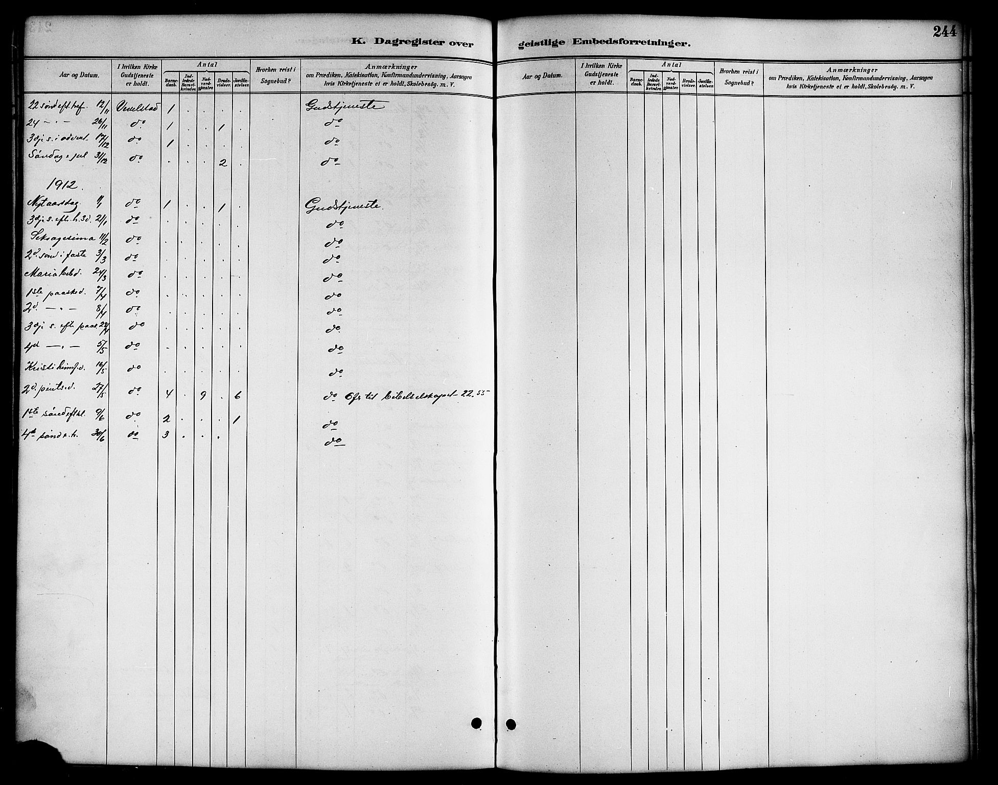 Ministerialprotokoller, klokkerbøker og fødselsregistre - Nordland, AV/SAT-A-1459/819/L0277: Parish register (copy) no. 819C03, 1888-1917, p. 244