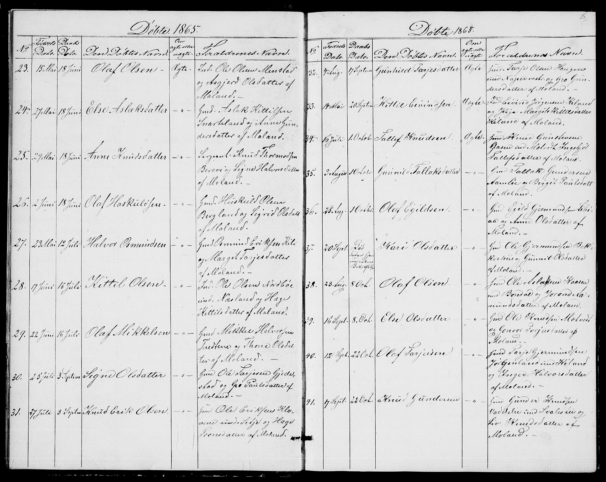 Fyresdal kirkebøker, SAKO/A-263/G/Ga/L0004: Parish register (copy) no. I 4, 1864-1892, p. 8