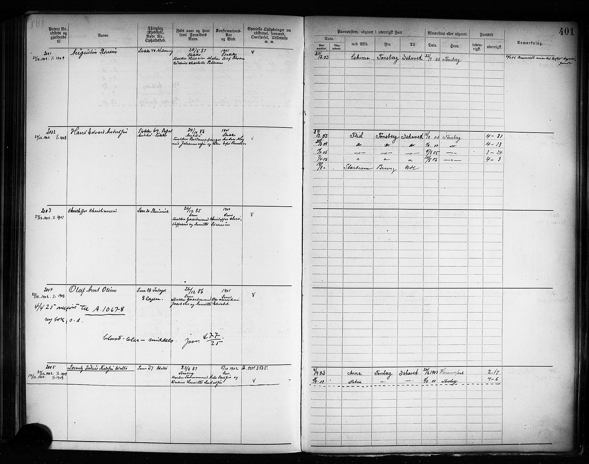Tønsberg innrulleringskontor, AV/SAKO-A-786/F/Fb/L0008: Annotasjonsrulle Patent nr. 1-2405, 1894-1904, p. 402