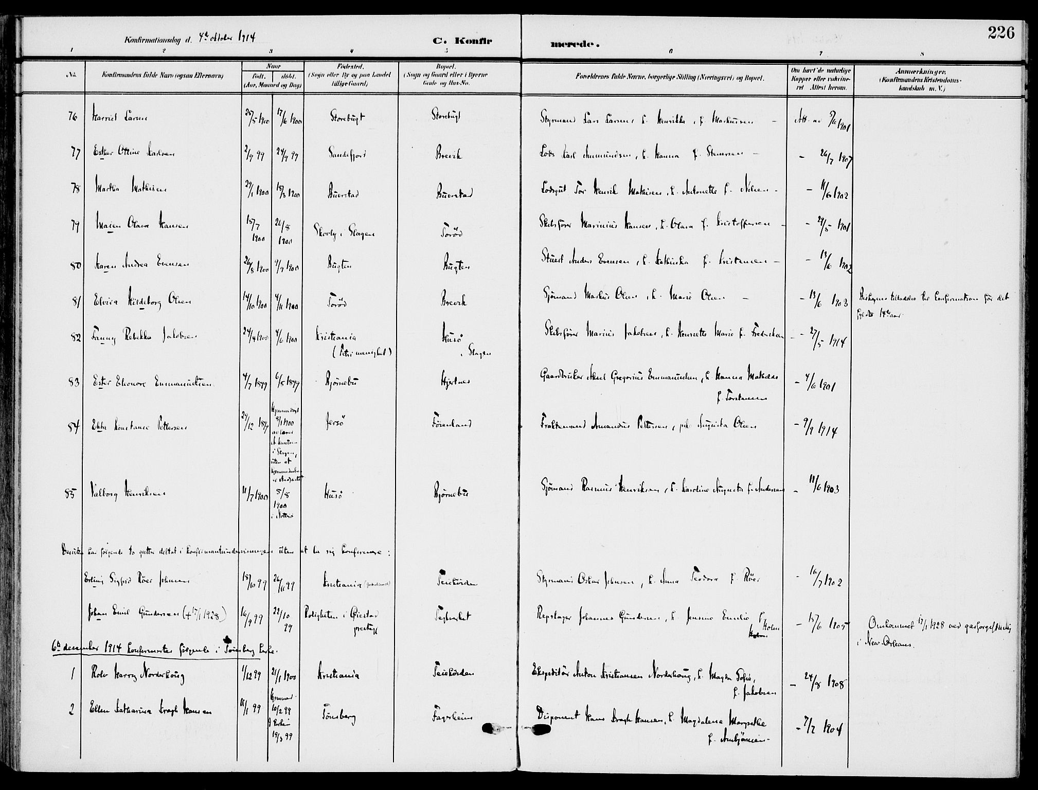 Nøtterøy kirkebøker, AV/SAKO-A-354/F/Fa/L0010: Parish register (official) no. I 10, 1908-1919, p. 226