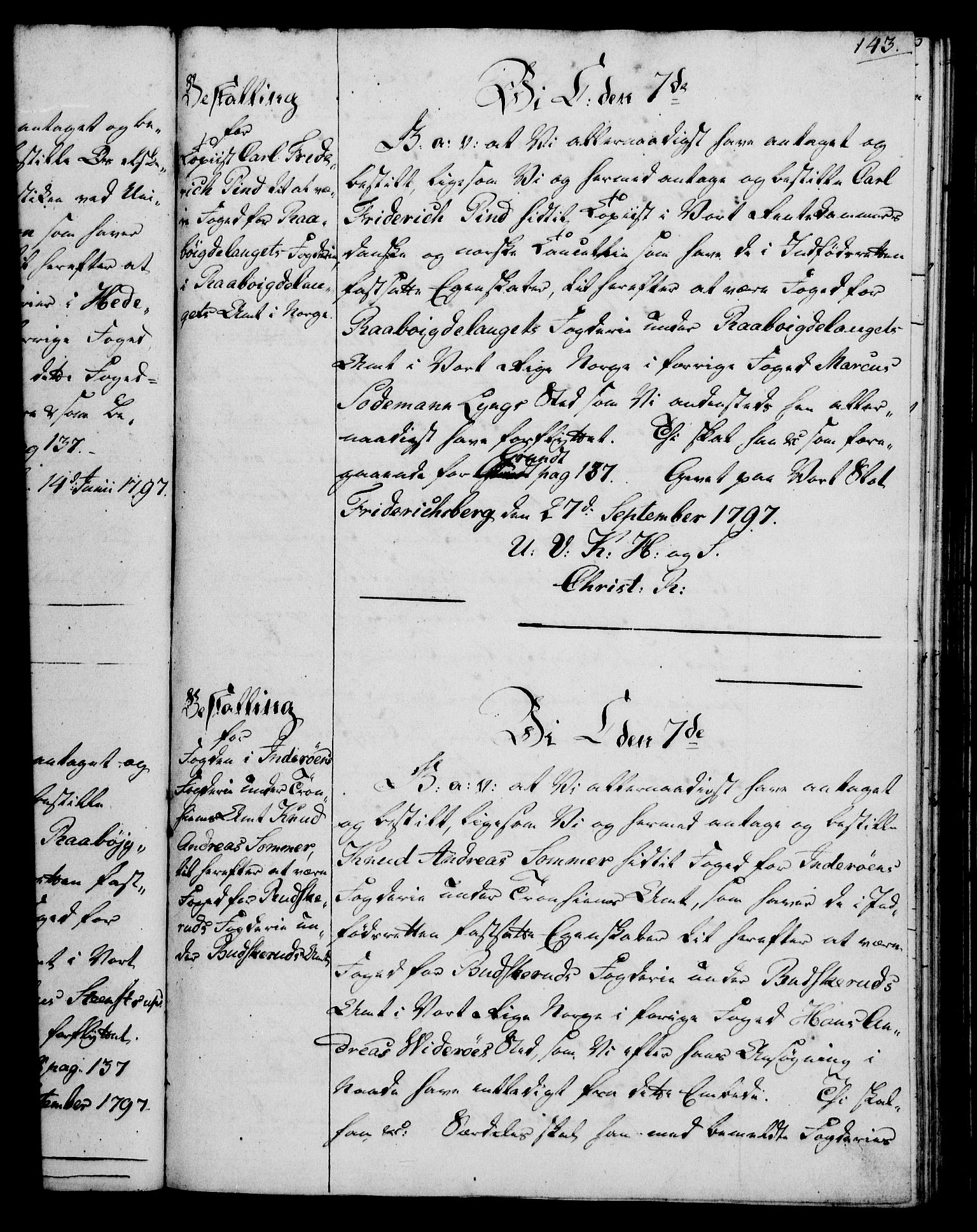 Rentekammeret, Kammerkanselliet, RA/EA-3111/G/Gg/Gge/L0006: Norsk bestallingsprotokoll med register (merket RK 53.30), 1773-1814, p. 143