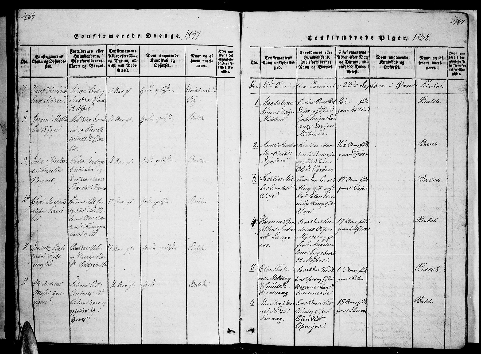 Ministerialprotokoller, klokkerbøker og fødselsregistre - Nordland, AV/SAT-A-1459/893/L1346: Parish register (copy) no. 893C01, 1820-1858, p. 466-467