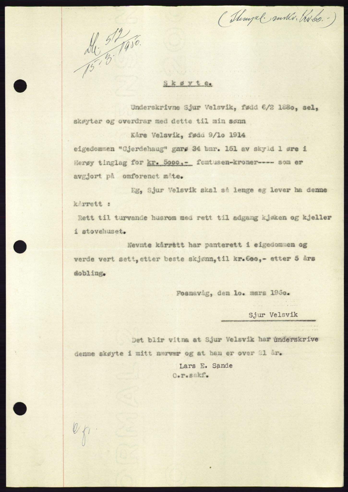 Søre Sunnmøre sorenskriveri, SAT/A-4122/1/2/2C/L0086: Mortgage book no. 12A, 1949-1950, Diary no: : 512/1950