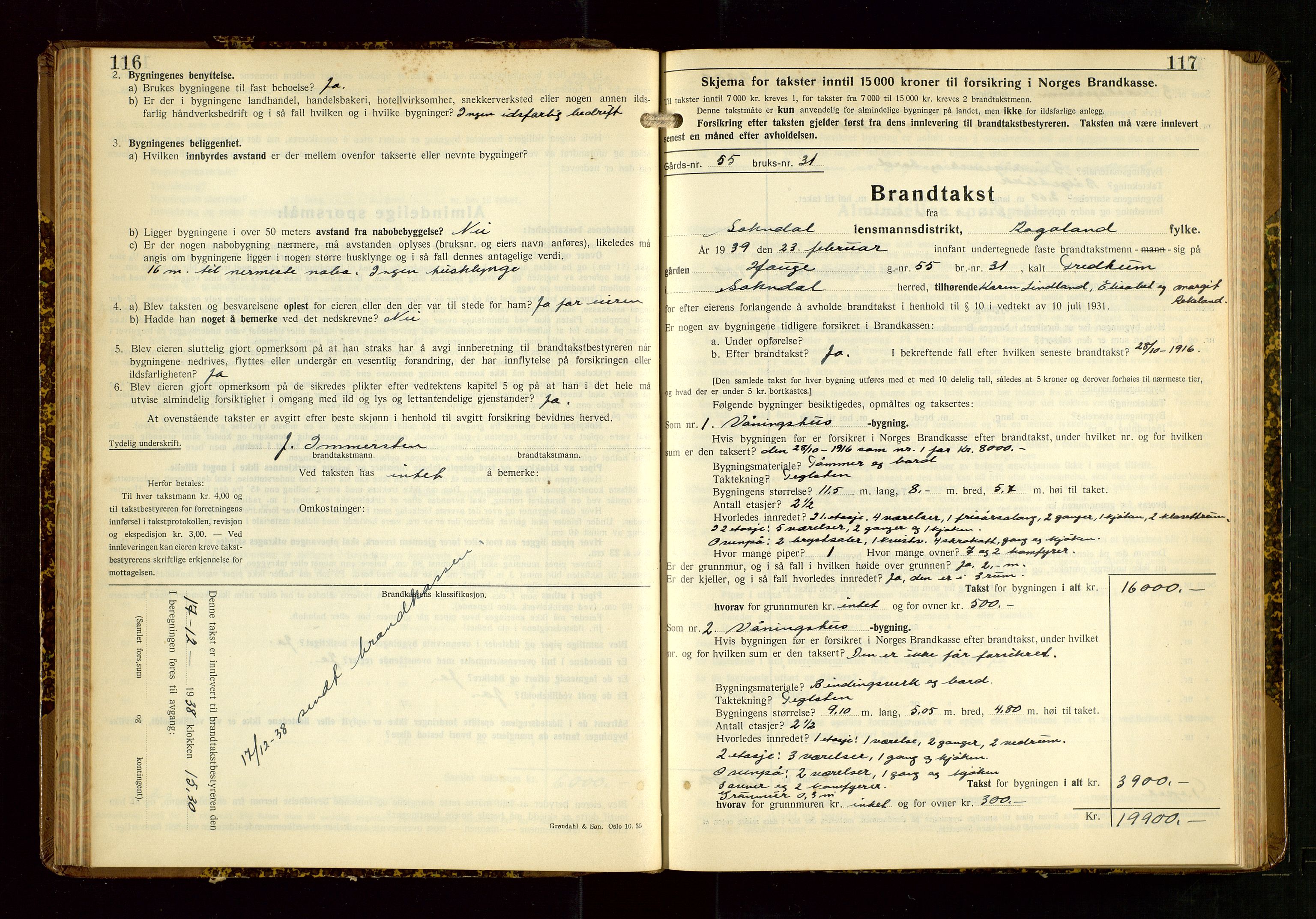 Sokndal lensmannskontor, AV/SAST-A-100417/Gob/L0008: "Brandtakst-Protokoll", 1937-1955, p. 116-117