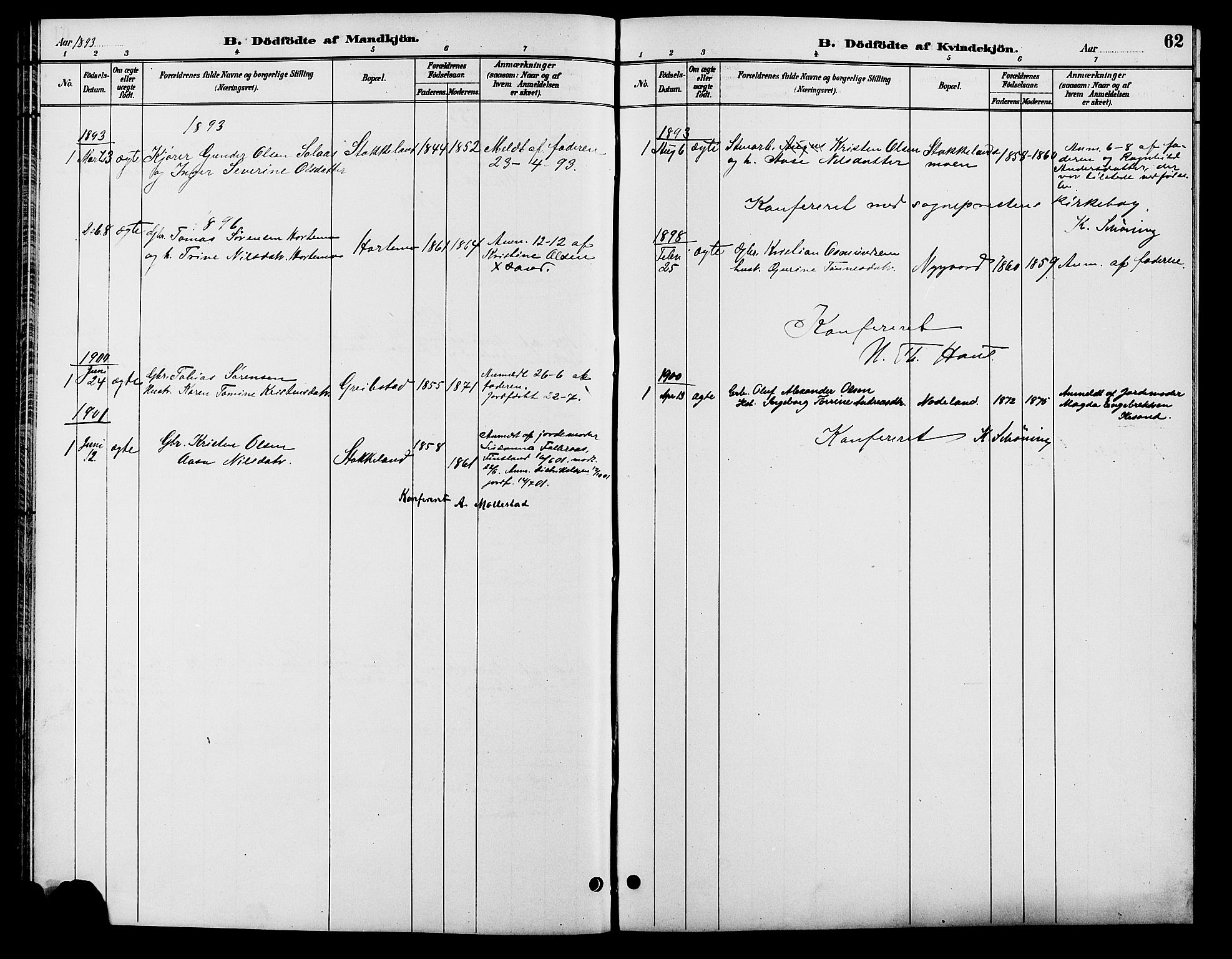 Søgne sokneprestkontor, SAK/1111-0037/F/Fb/Fba/L0004: Parish register (copy) no. B 4, 1888-1903, p. 62