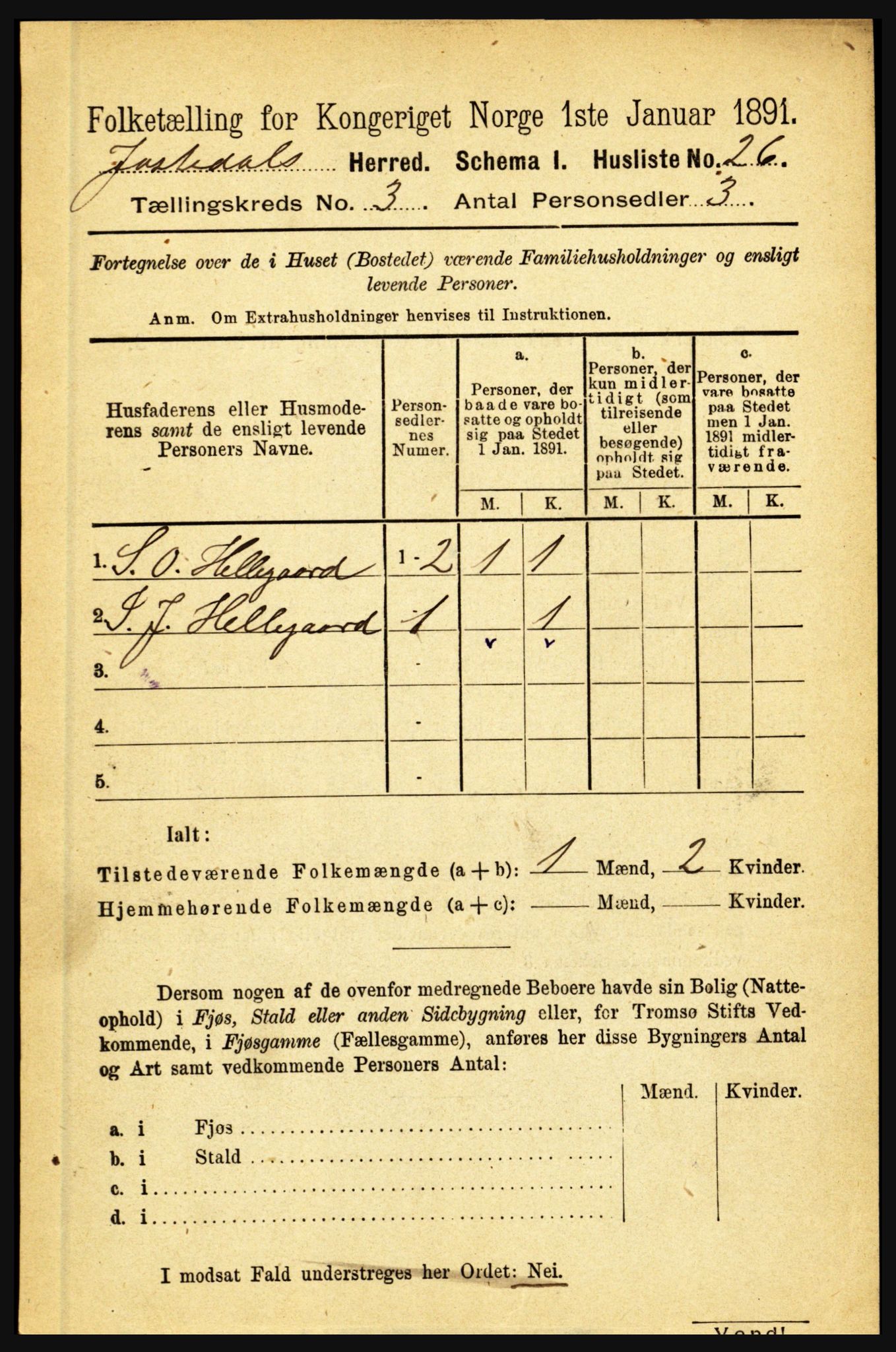 RA, 1891 census for 1427 Jostedal, 1891, p. 892