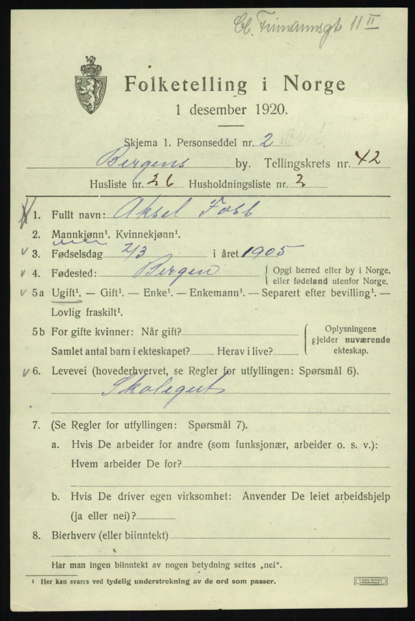 SAB, 1920 census for Bergen, 1920, p. 110417