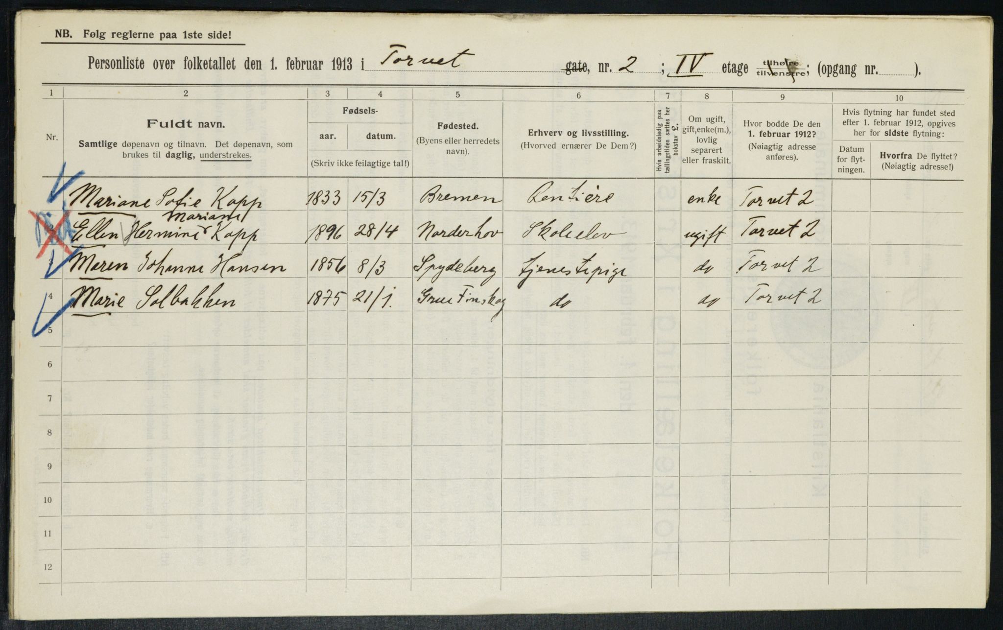 OBA, Municipal Census 1913 for Kristiania, 1913, p. 103684