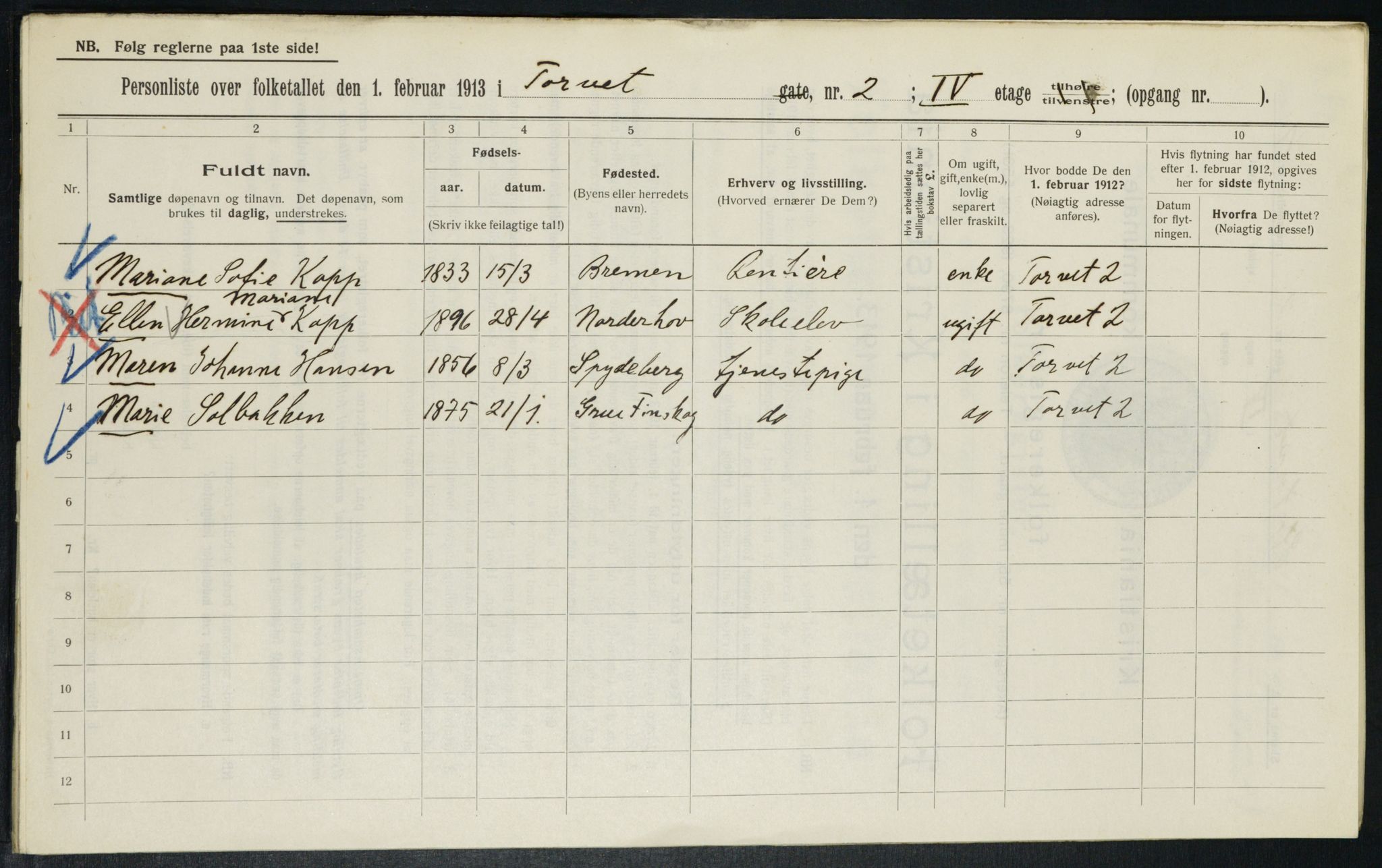 OBA, Municipal Census 1913 for Kristiania, 1913, p. 103684