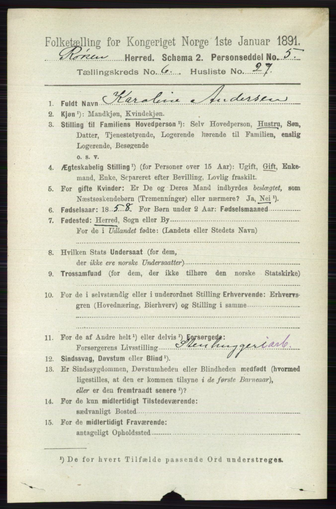 RA, 1891 census for 0627 Røyken, 1891, p. 3773