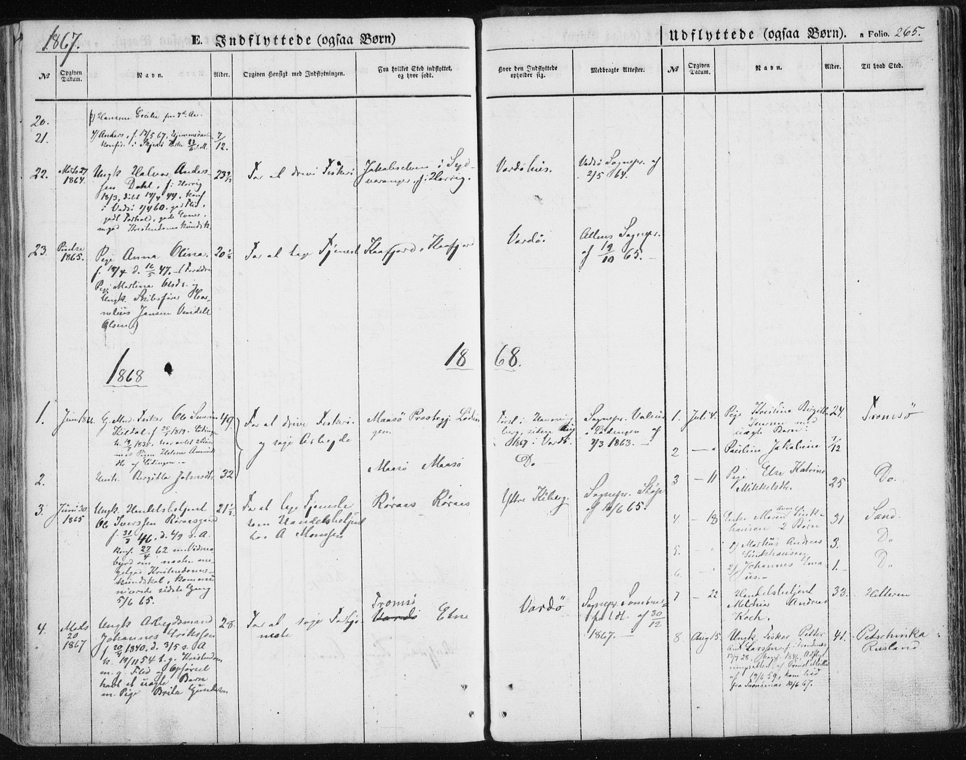 Vardø sokneprestkontor, SATØ/S-1332/H/Ha/L0004kirke: Parish register (official) no. 4, 1862-1871, p. 265