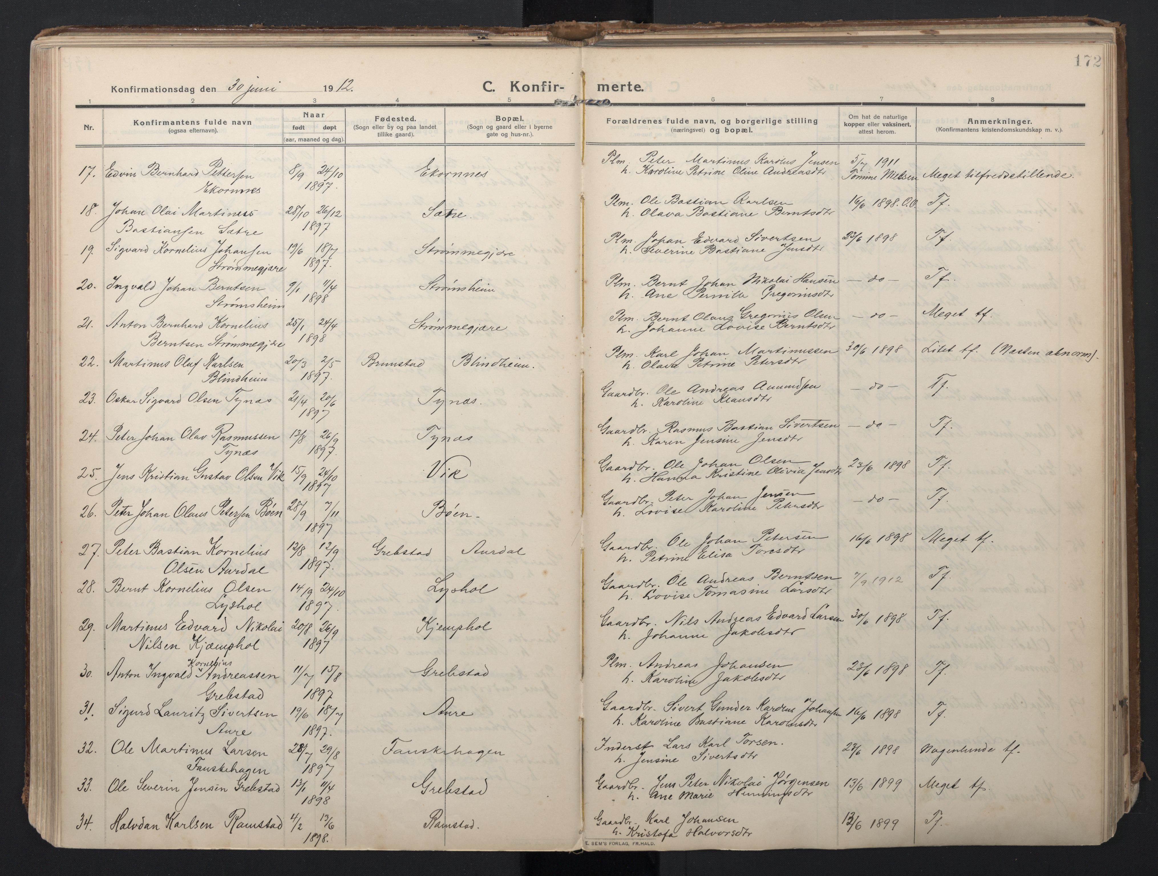 Ministerialprotokoller, klokkerbøker og fødselsregistre - Møre og Romsdal, AV/SAT-A-1454/523/L0337: Parish register (official) no. 523A04, 1911-1929, p. 172