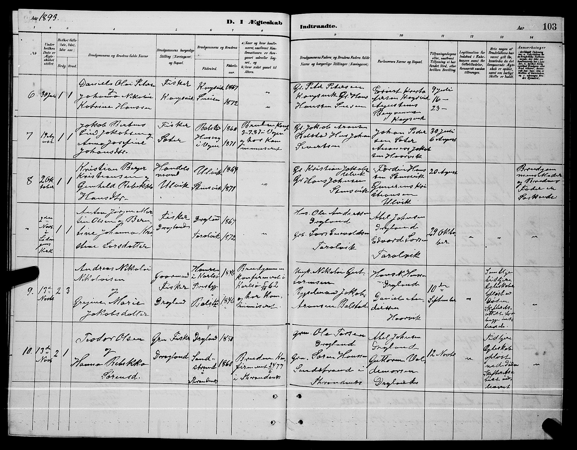 Ministerialprotokoller, klokkerbøker og fødselsregistre - Nordland, AV/SAT-A-1459/865/L0931: Parish register (copy) no. 865C03, 1885-1901, p. 103