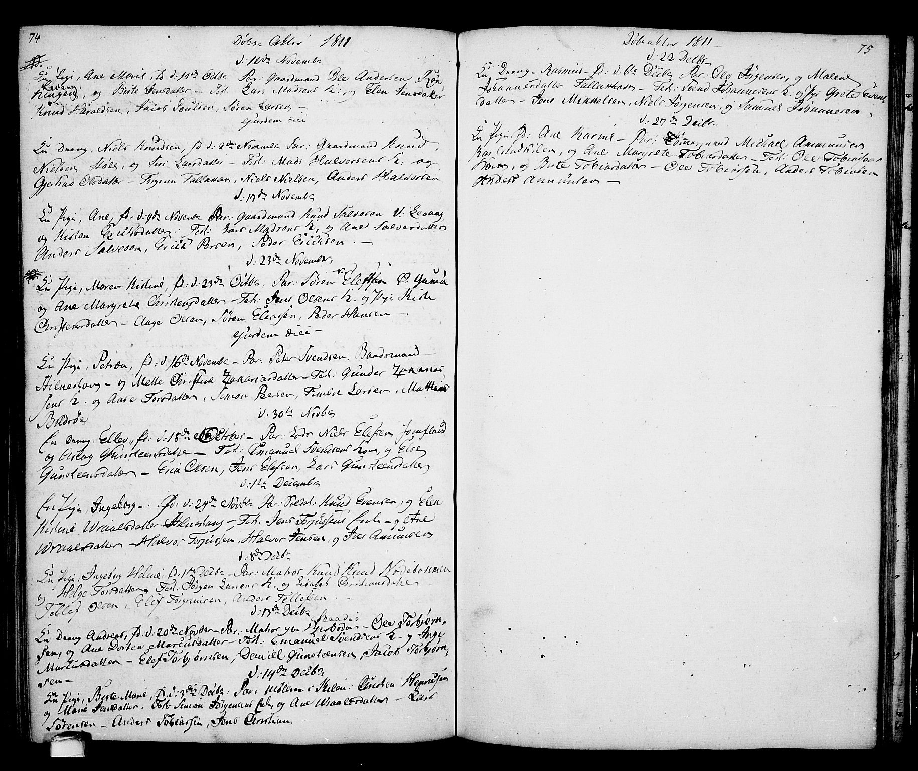 Kragerø kirkebøker, AV/SAKO-A-278/G/Ga/L0001: Parish register (copy) no. 1 /2, 1806-1811, p. 74-75