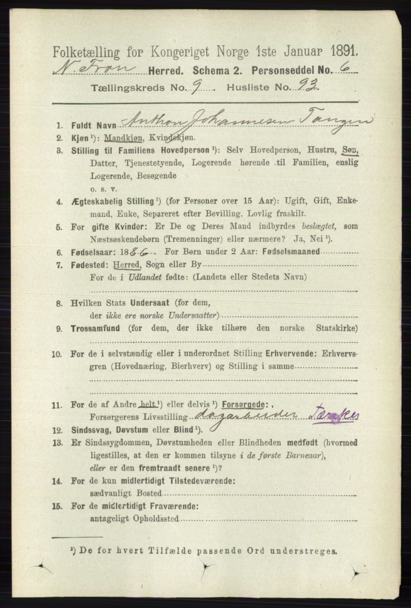 RA, 1891 census for 0518 Nord-Fron, 1891, p. 4207