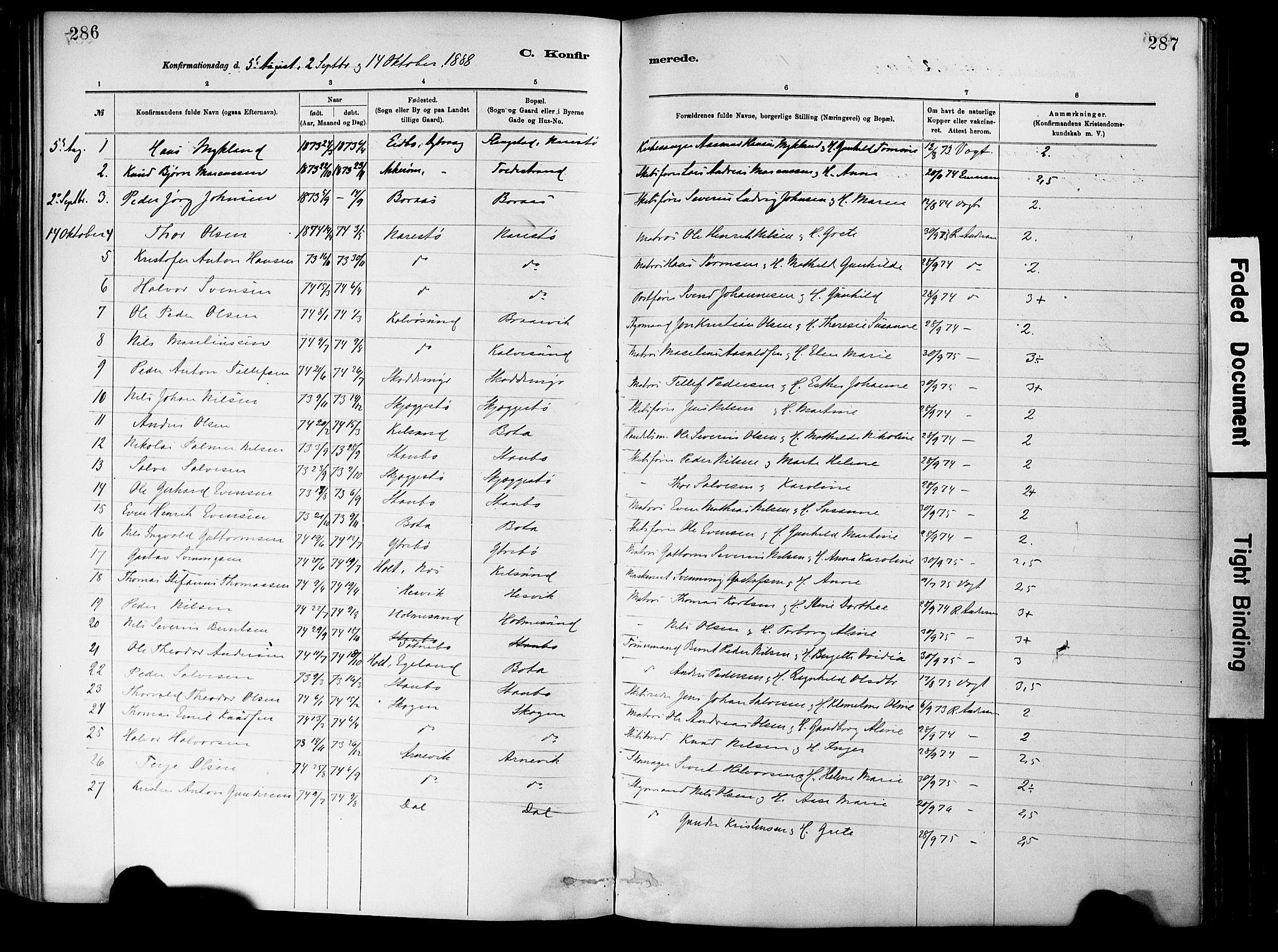 Dypvåg sokneprestkontor, SAK/1111-0007/F/Fa/Fab/L0001: Parish register (official) no. A 1, 1885-1912, p. 286-287