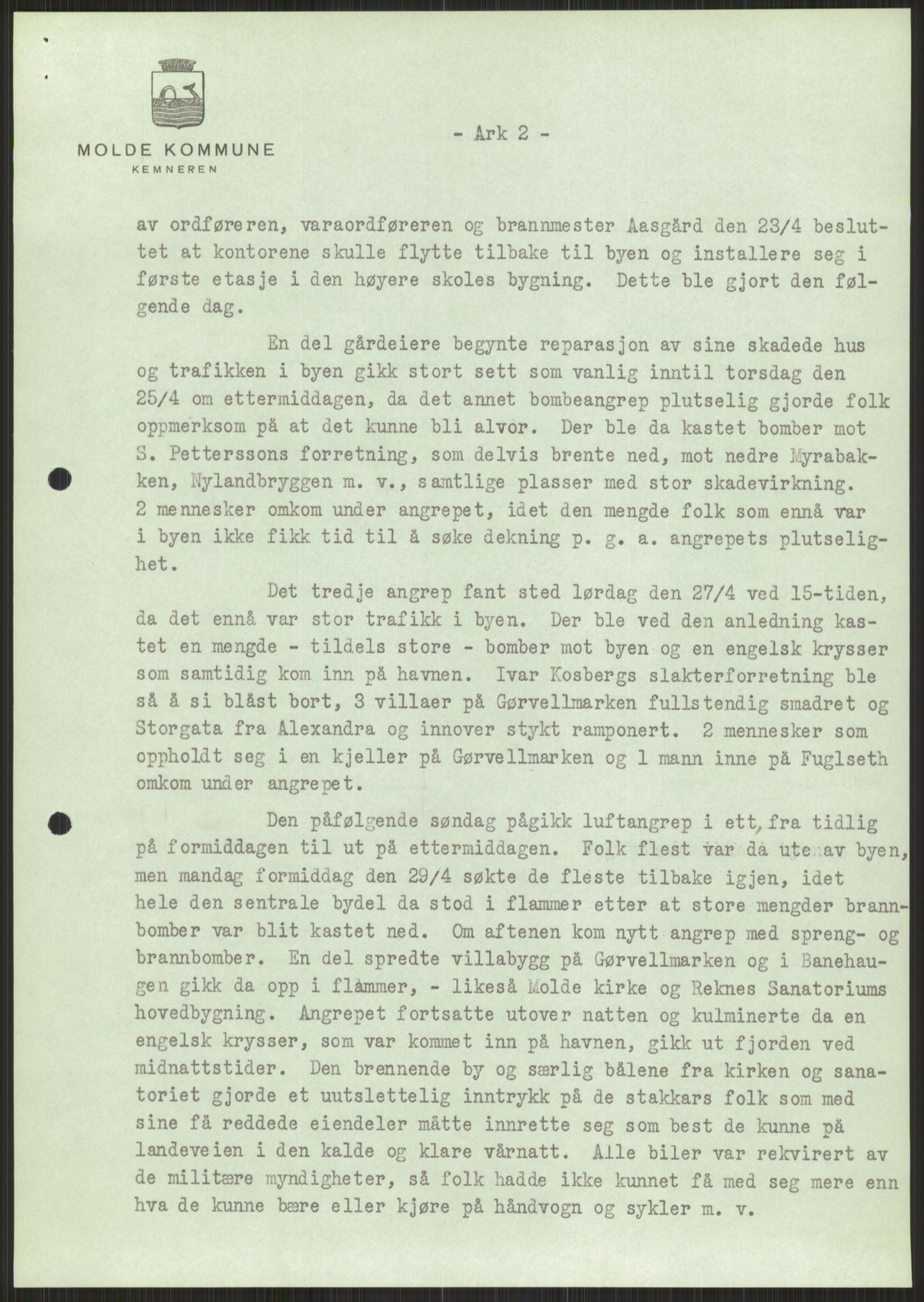 Forsvaret, Forsvarets krigshistoriske avdeling, AV/RA-RAFA-2017/Y/Ya/L0015: II-C-11-31 - Fylkesmenn.  Rapporter om krigsbegivenhetene 1940., 1940, p. 709