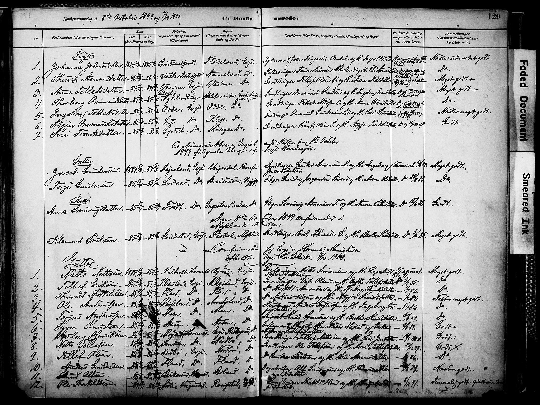 Evje sokneprestkontor, AV/SAK-1111-0008/F/Fa/Faa/L0007: Parish register (official) no. A 7, 1884-1909, p. 129