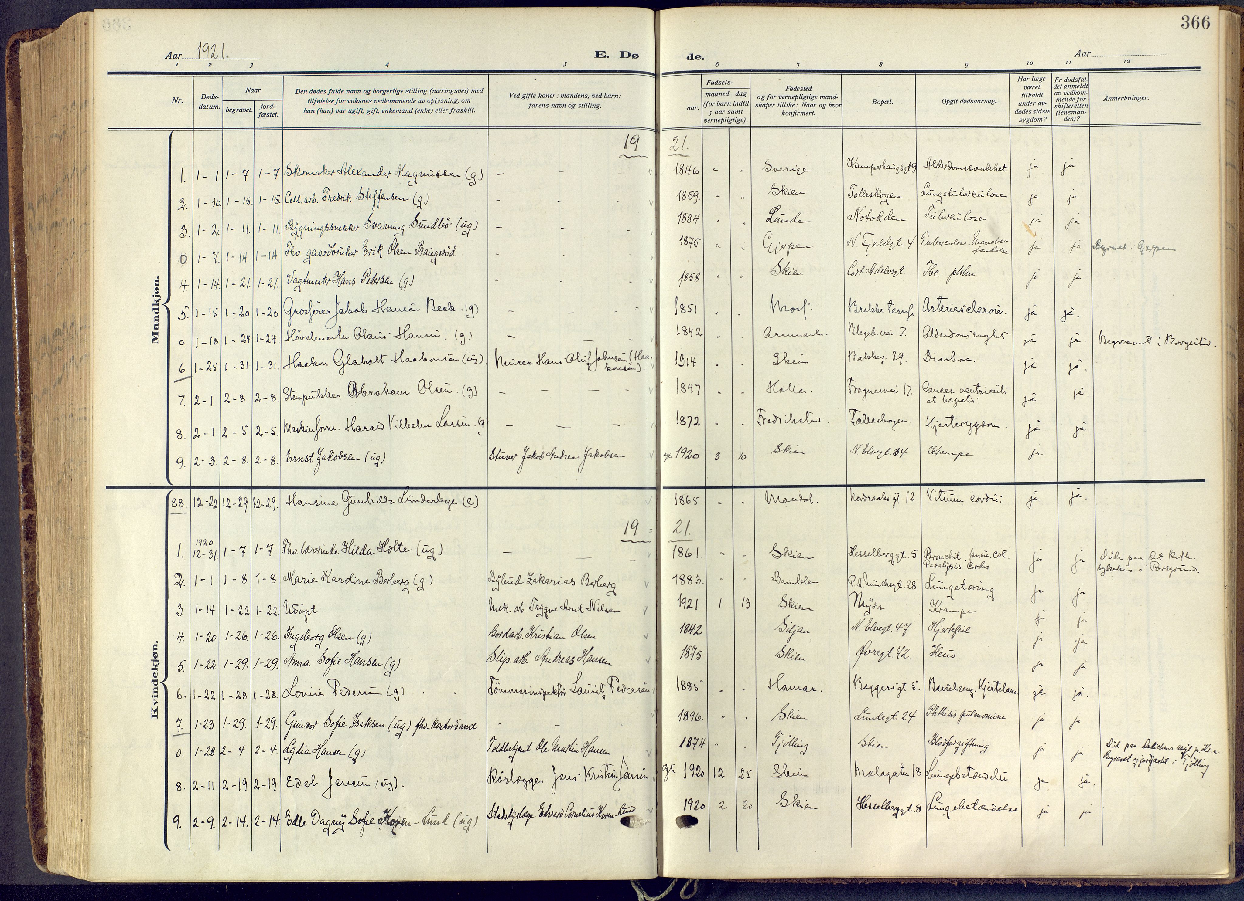 Skien kirkebøker, SAKO/A-302/F/Fa/L0013: Parish register (official) no. 13, 1915-1921, p. 366