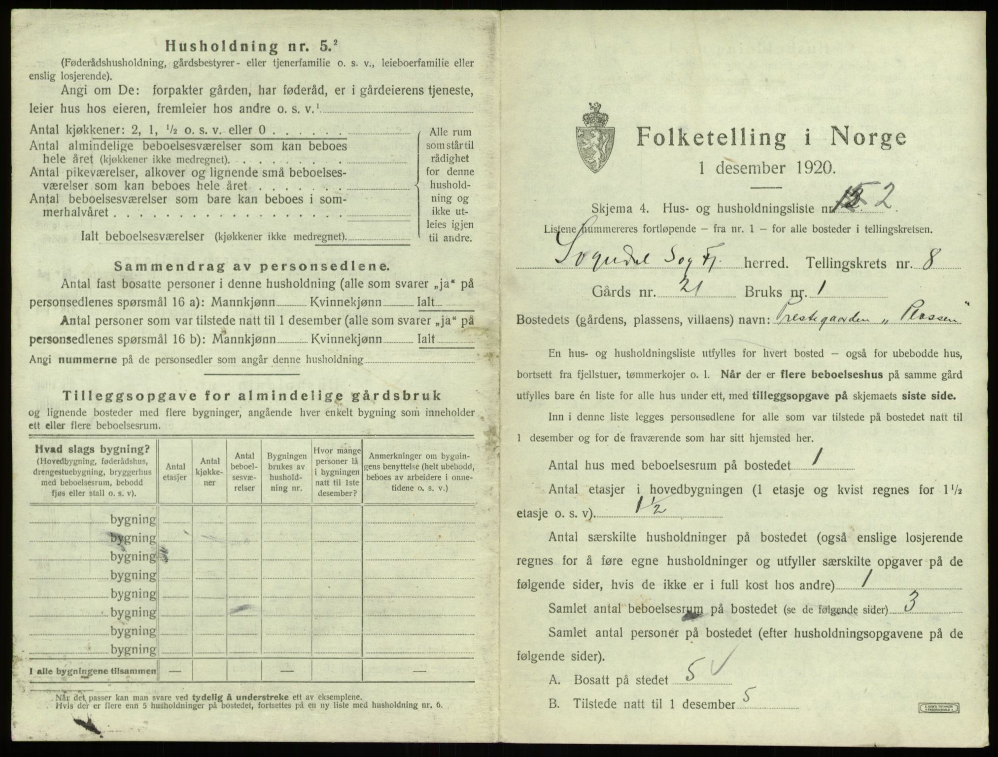 SAB, 1920 census for Sogndal, 1920, p. 450