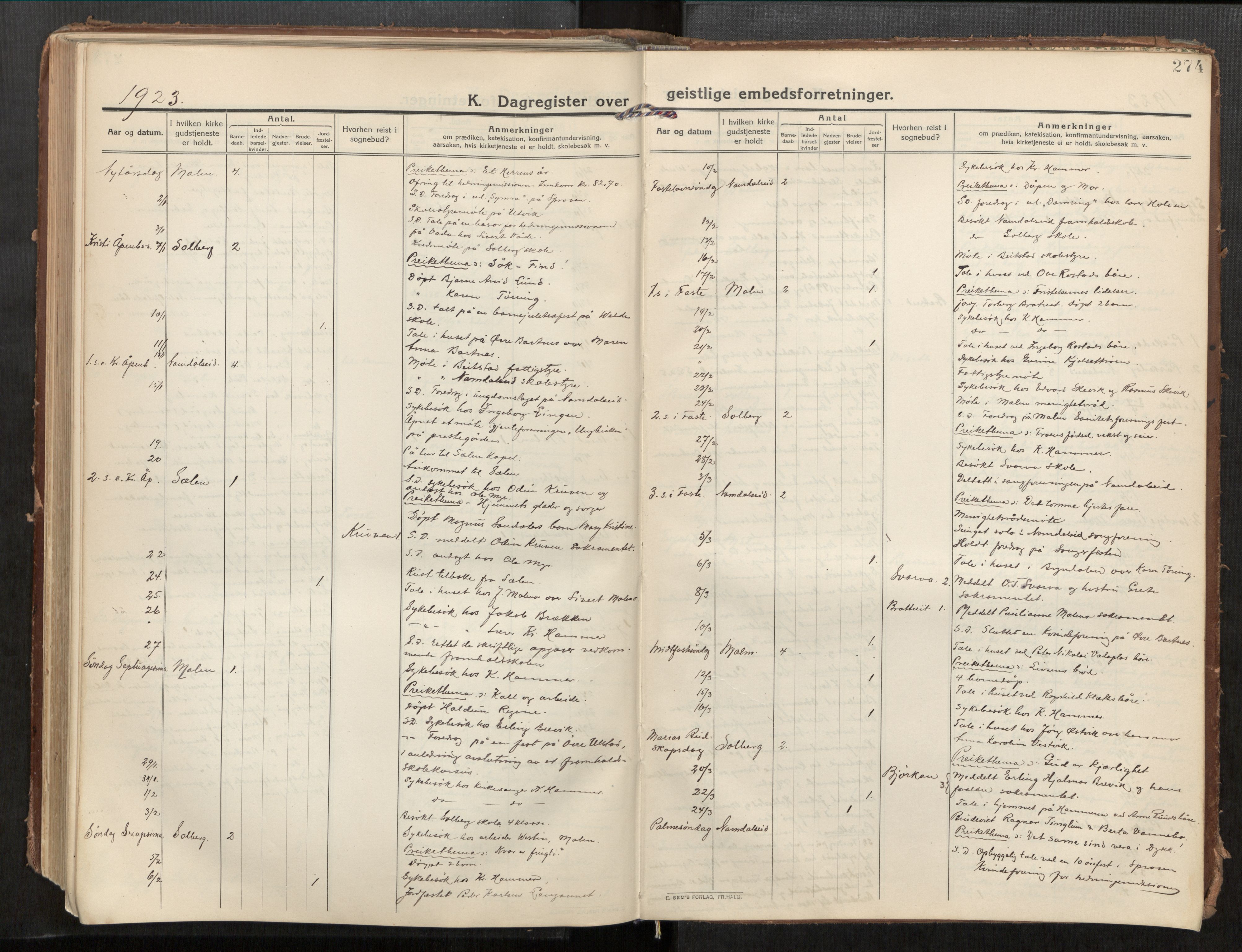 Beitstad sokneprestkontor, SAT/A-1162/I/I1/I1a/L0001: Parish register (official) no. 1, 1912-1927, p. 274