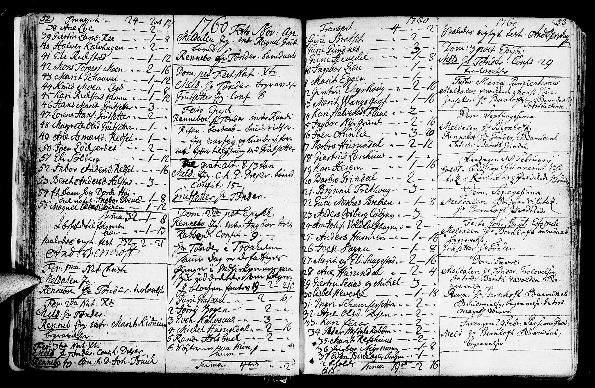 Ministerialprotokoller, klokkerbøker og fødselsregistre - Sør-Trøndelag, SAT/A-1456/672/L0851: Parish register (official) no. 672A04, 1751-1775, p. 52-53