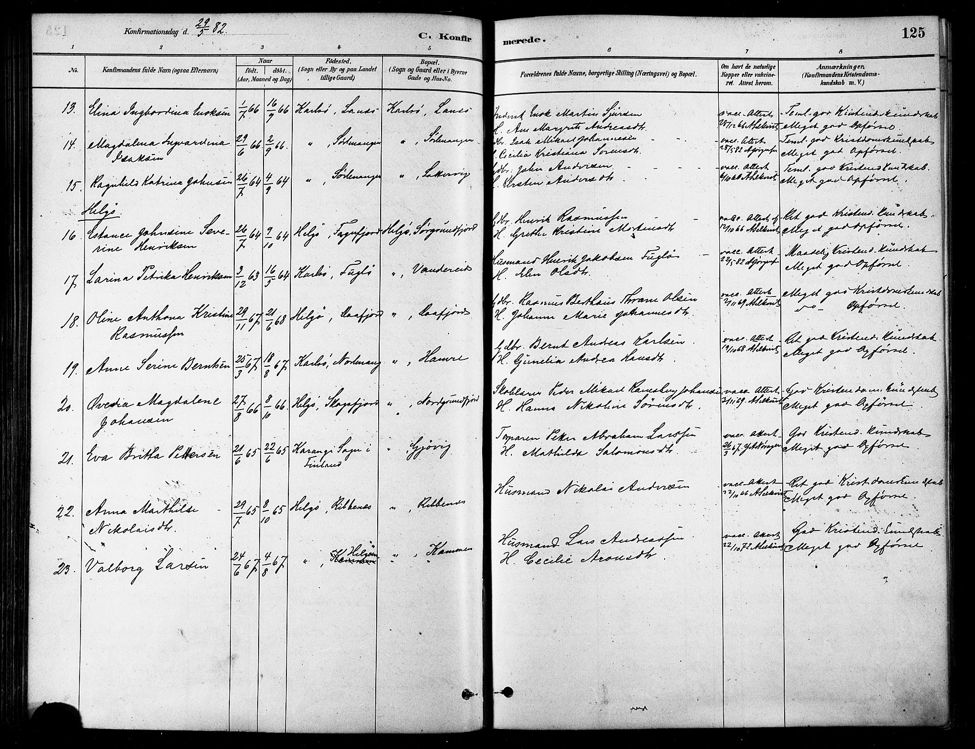 Karlsøy sokneprestembete, SATØ/S-1299/H/Ha/Haa/L0006kirke: Parish register (official) no. 6, 1879-1890, p. 125