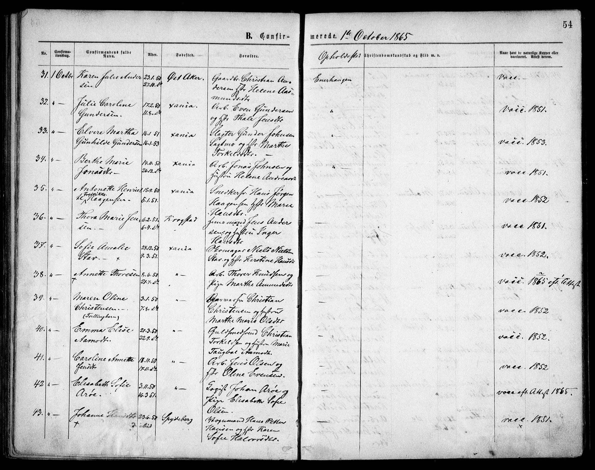 Grønland prestekontor Kirkebøker, AV/SAO-A-10848/F/Fa/L0003: Parish register (official) no. 3, 1862-1868, p. 54