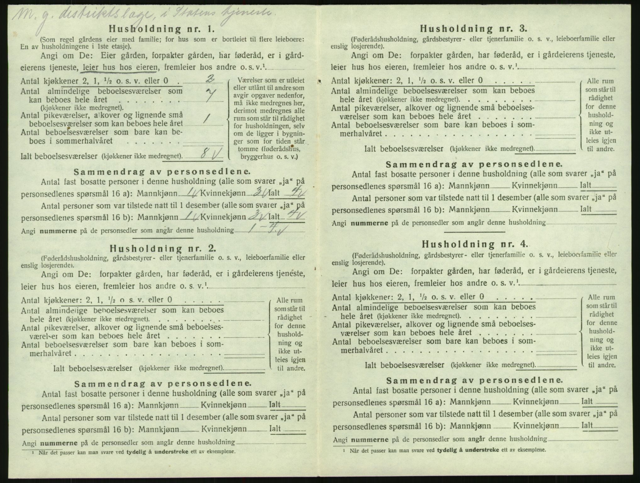 SAK, 1920 census for Evje, 1920, p. 427