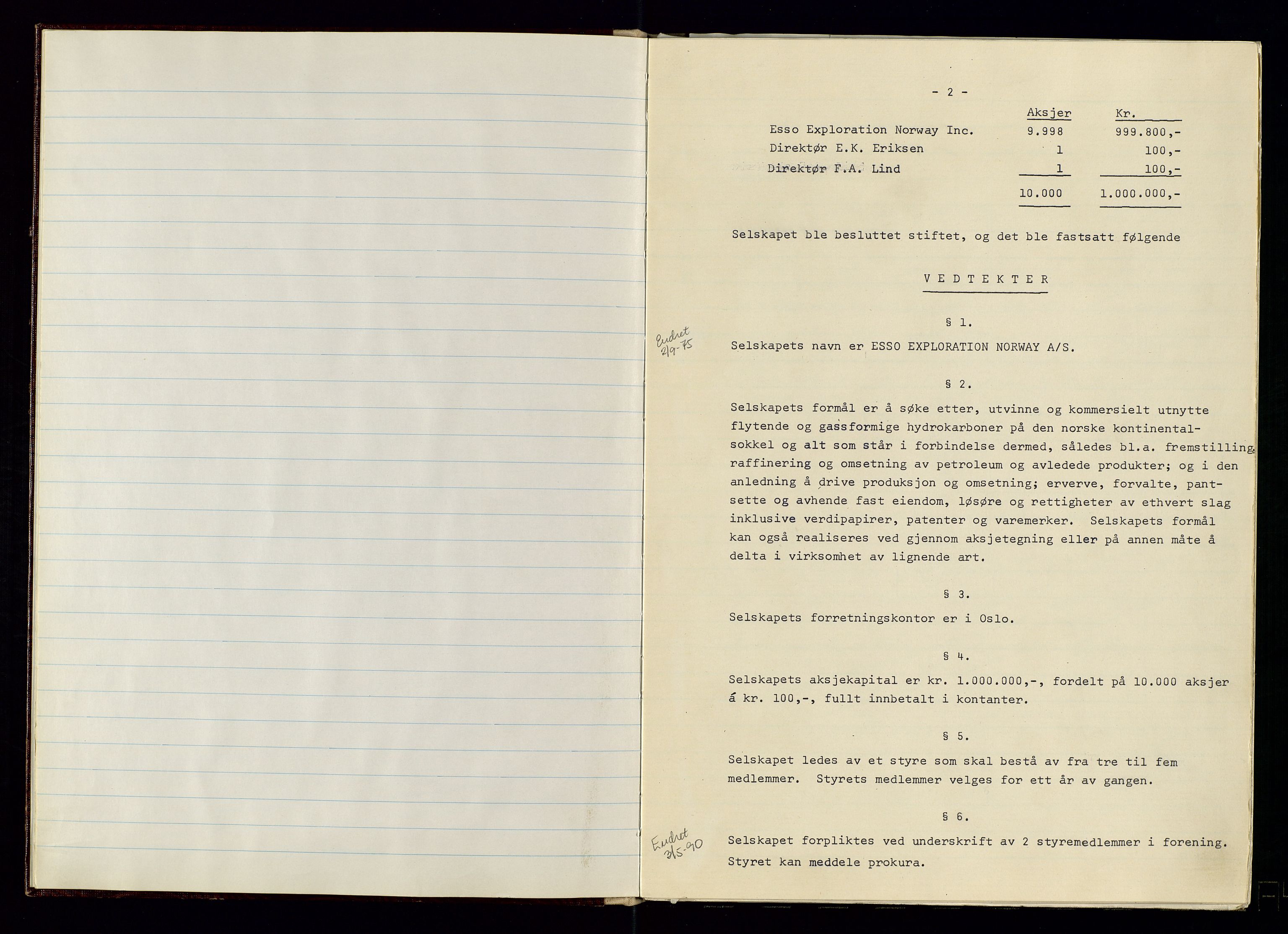 Pa 1512 - Esso Exploration and Production Norway Inc., AV/SAST-A-101917/A/Aa/L0002/0001: Styredokumenter / Generalforsamlingsprotokoll, 1973-1993, p. 5