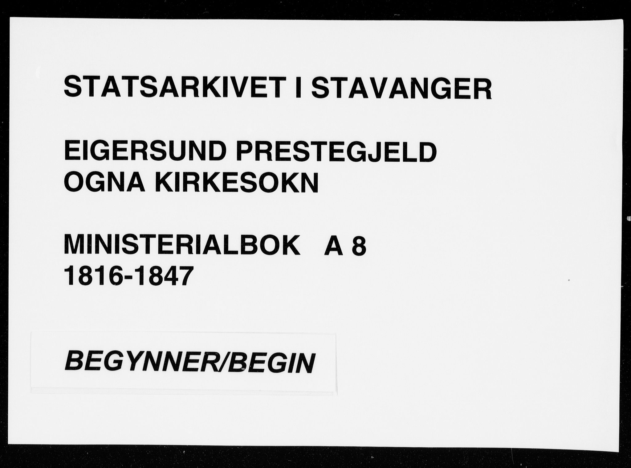Eigersund sokneprestkontor, SAST/A-101807/S08/L0008: Parish register (official) no. A 8, 1816-1847