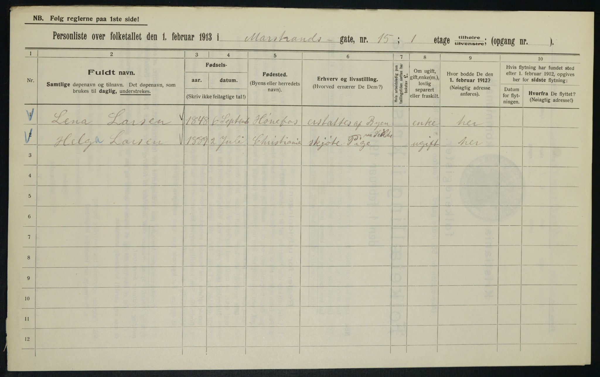 OBA, Municipal Census 1913 for Kristiania, 1913, p. 64583