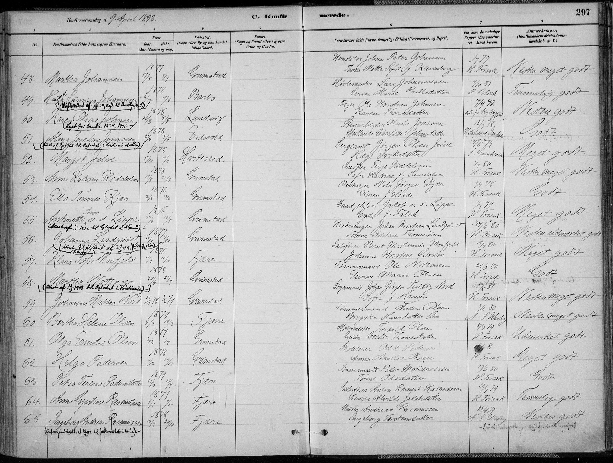 Grimstad sokneprestkontor, AV/SAK-1111-0017/F/Fa/L0003: Parish register (official) no. A 2, 1882-1912, p. 297