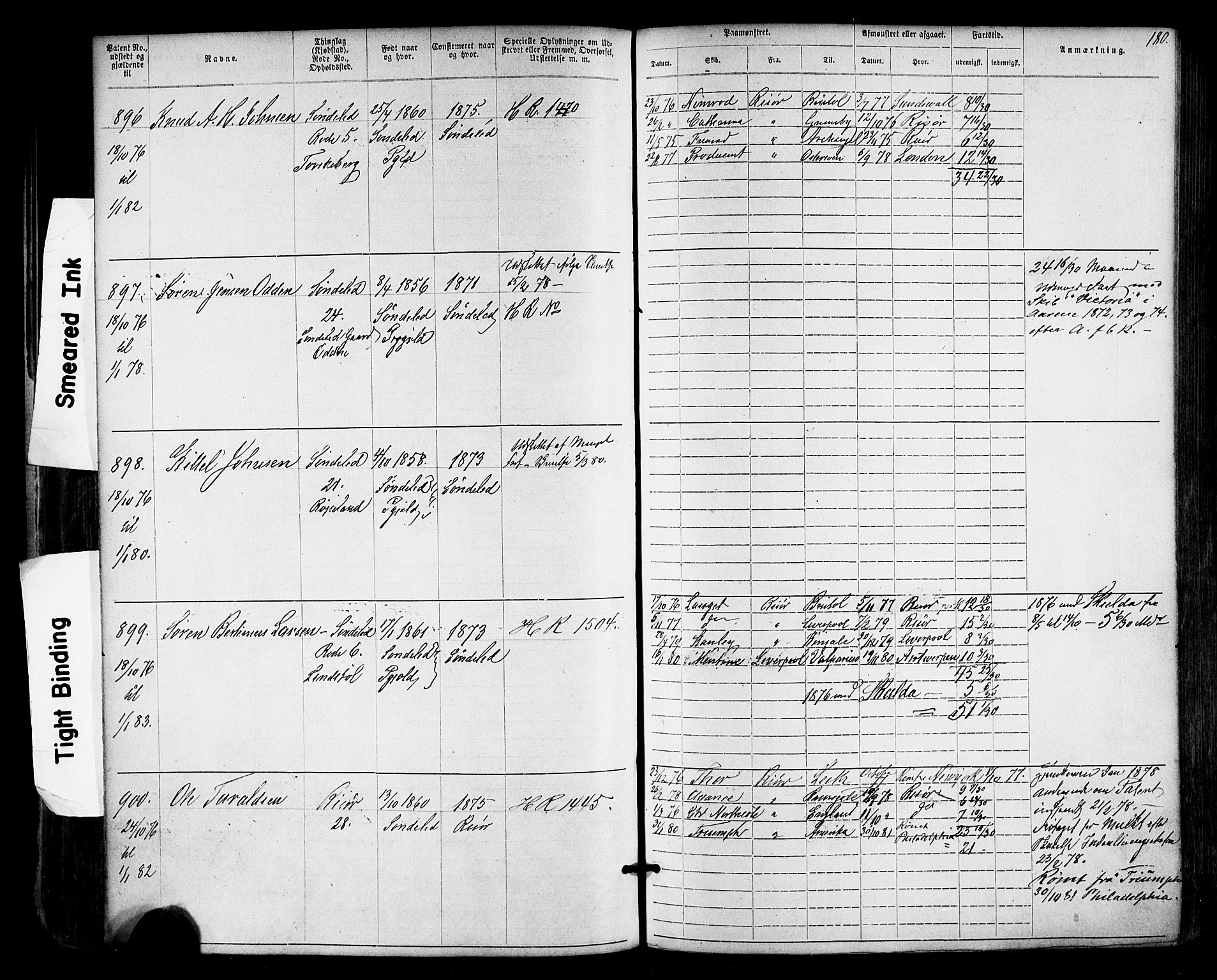 Risør mønstringskrets, SAK/2031-0010/F/Fa/L0003: Annotasjonsrulle nr 1-1913 med register, T-7, 1863-1899, p. 116