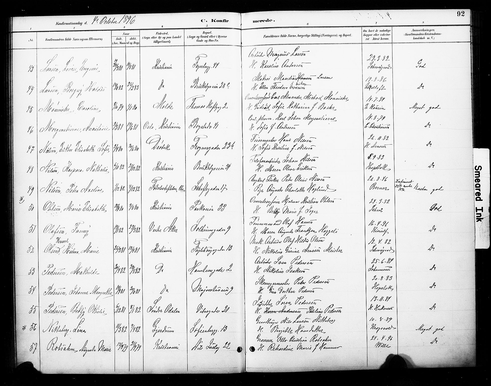 Uranienborg prestekontor Kirkebøker, SAO/A-10877/F/Fa/L0003: Parish register (official) no. 3, 1890-1904, p. 92