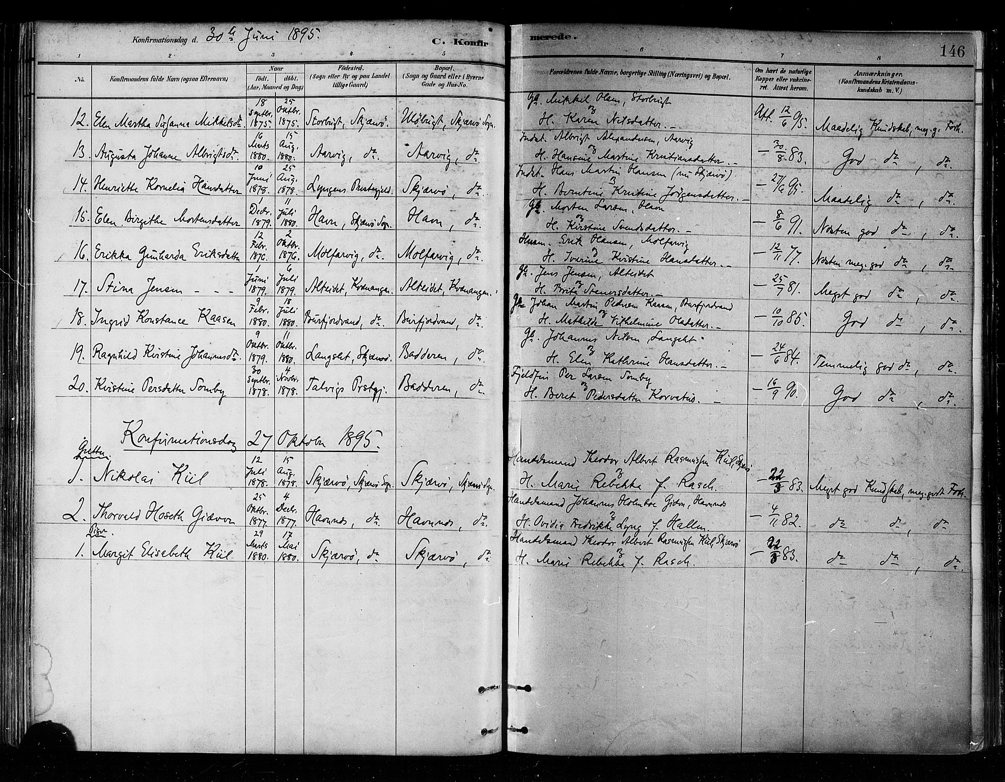 Skjervøy sokneprestkontor, AV/SATØ-S-1300/H/Ha/Haa/L0010kirke: Parish register (official) no. 10, 1887-1898, p. 146