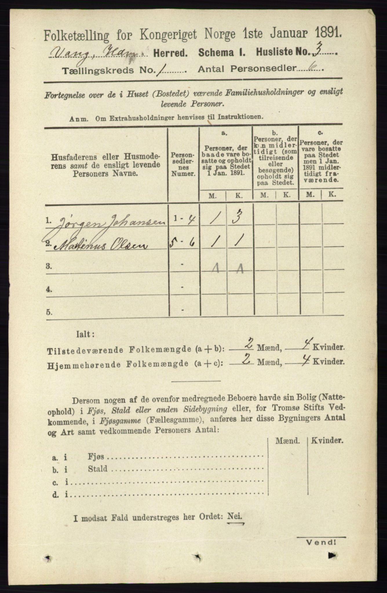 RA, 1891 census for 0414 Vang, 1891, p. 37