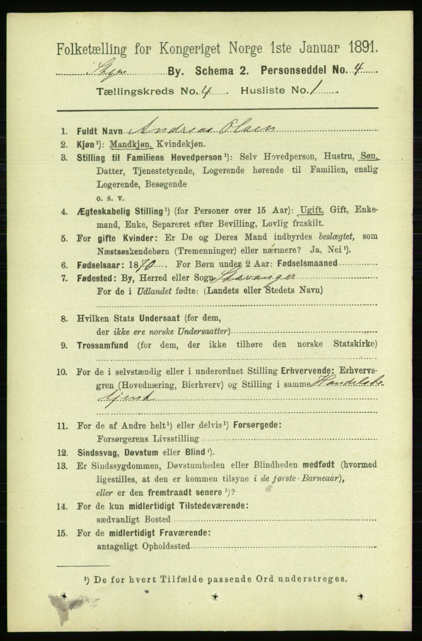 RA, 1891 census for 1103 Stavanger, 1891, p. 7678